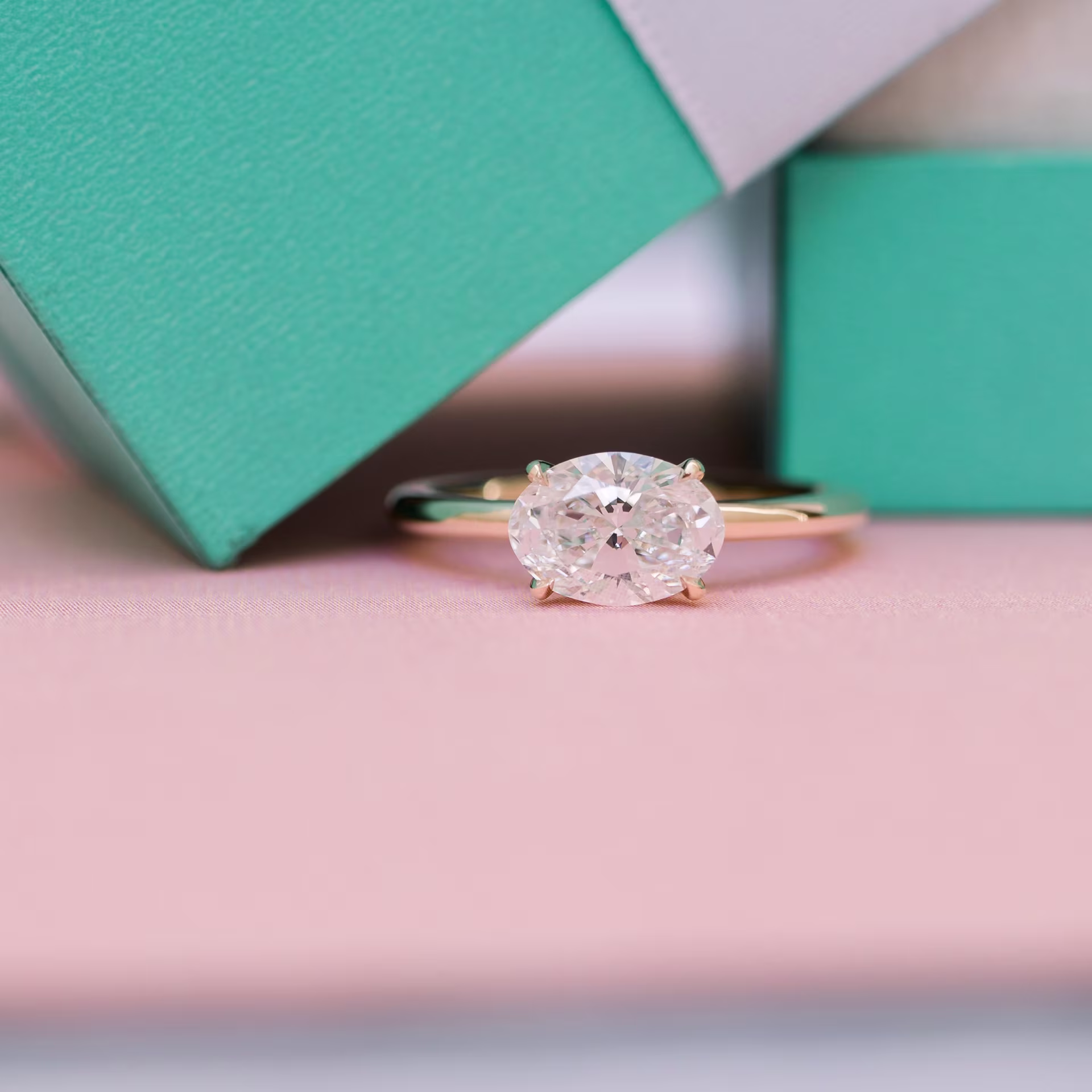 14kt Yellow Gold Oval East-West Solitaire Diamond Engagement Ring featuring 1.5 Carat Man Made Diamonds (Main View)