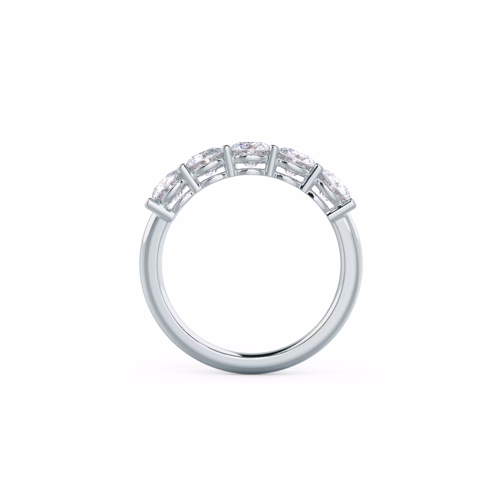 1.5 Carat Round Lab Grown Diamonds set in 18k White Gold Prong Set Five Stone (Profile View)