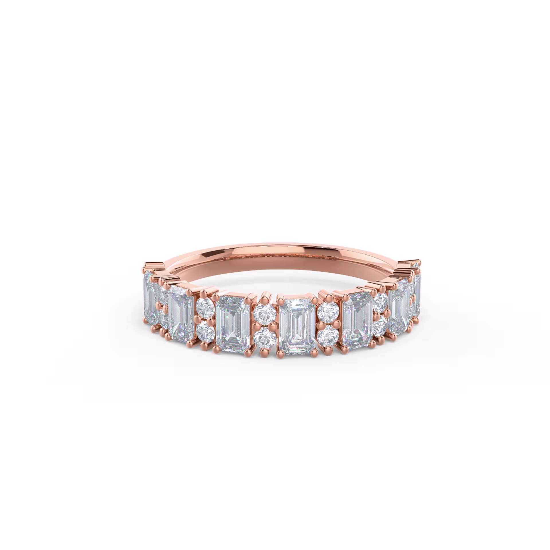 1.6 ct Diamonds set in 14k Rose Gold Emerald and Round Half Band (Main View)