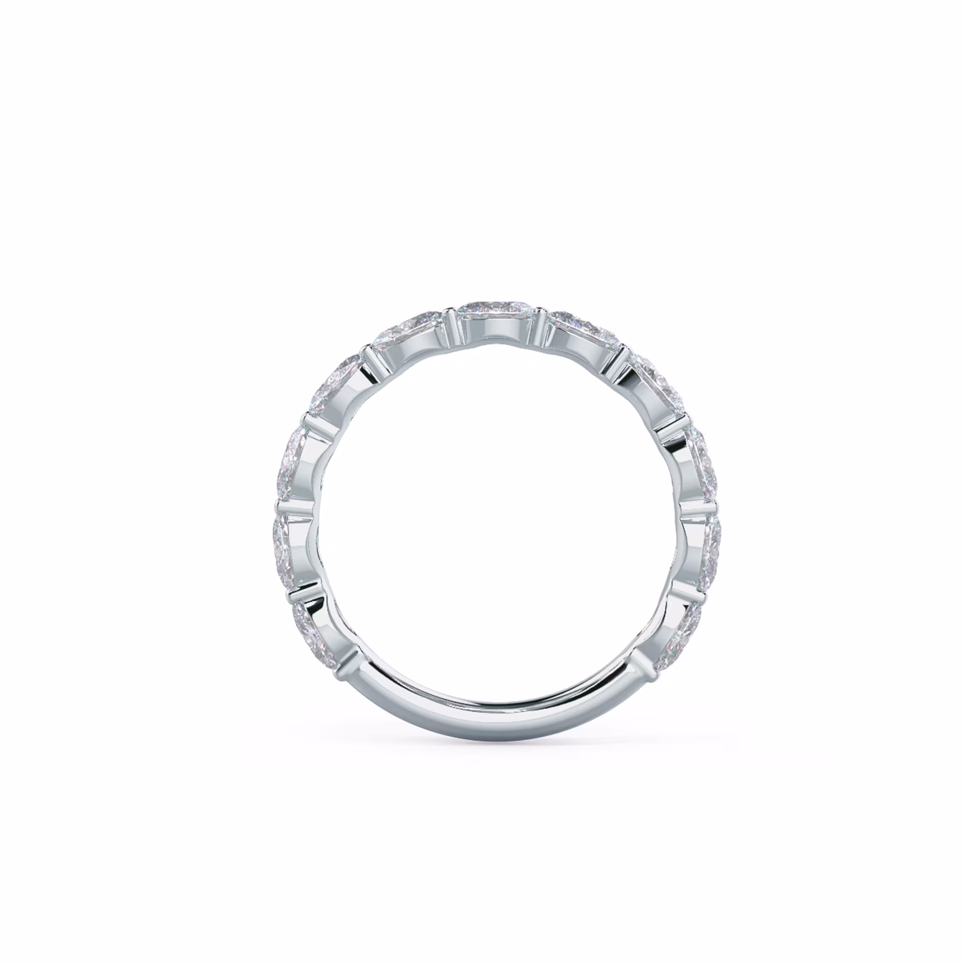18k White Gold Oval East-West Three Quarter Band featuring 1.65 Carat Lab Diamonds (Profile View)