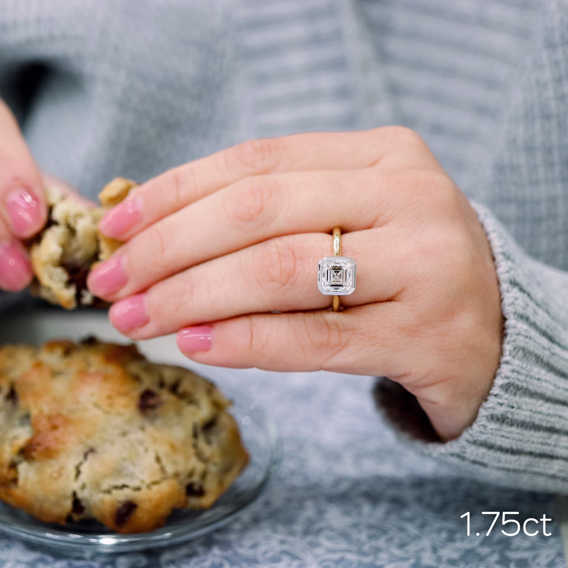 Platinum & 18k Yellow Gold Bezel Solitaire Diamond Engagement Ring featuring 1.75 ct Lab Diamonds (Main View)