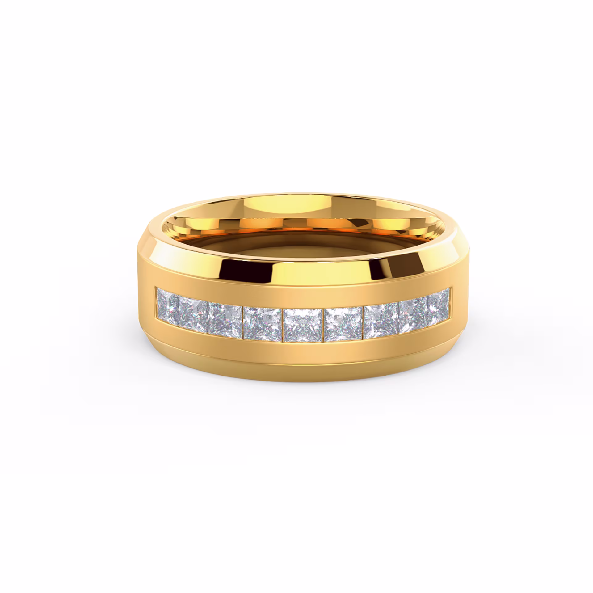 1.0 Carat Diamonds Matte Beveled Channel Princess Half Band in Yellow Gold (Main View)