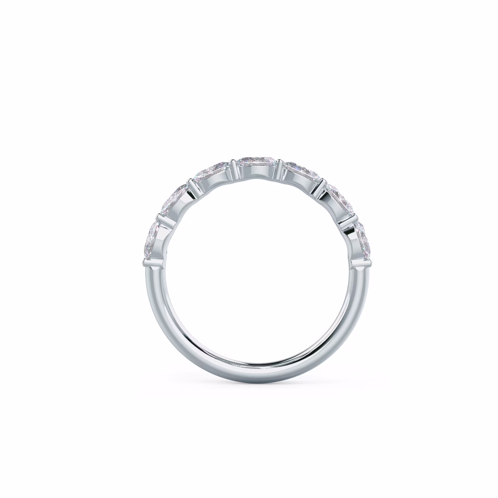 Hand Selected 1.0 ct Synthetic Diamonds Oval East-West Seven Stone in 18 Karat White Gold (Profile View)
