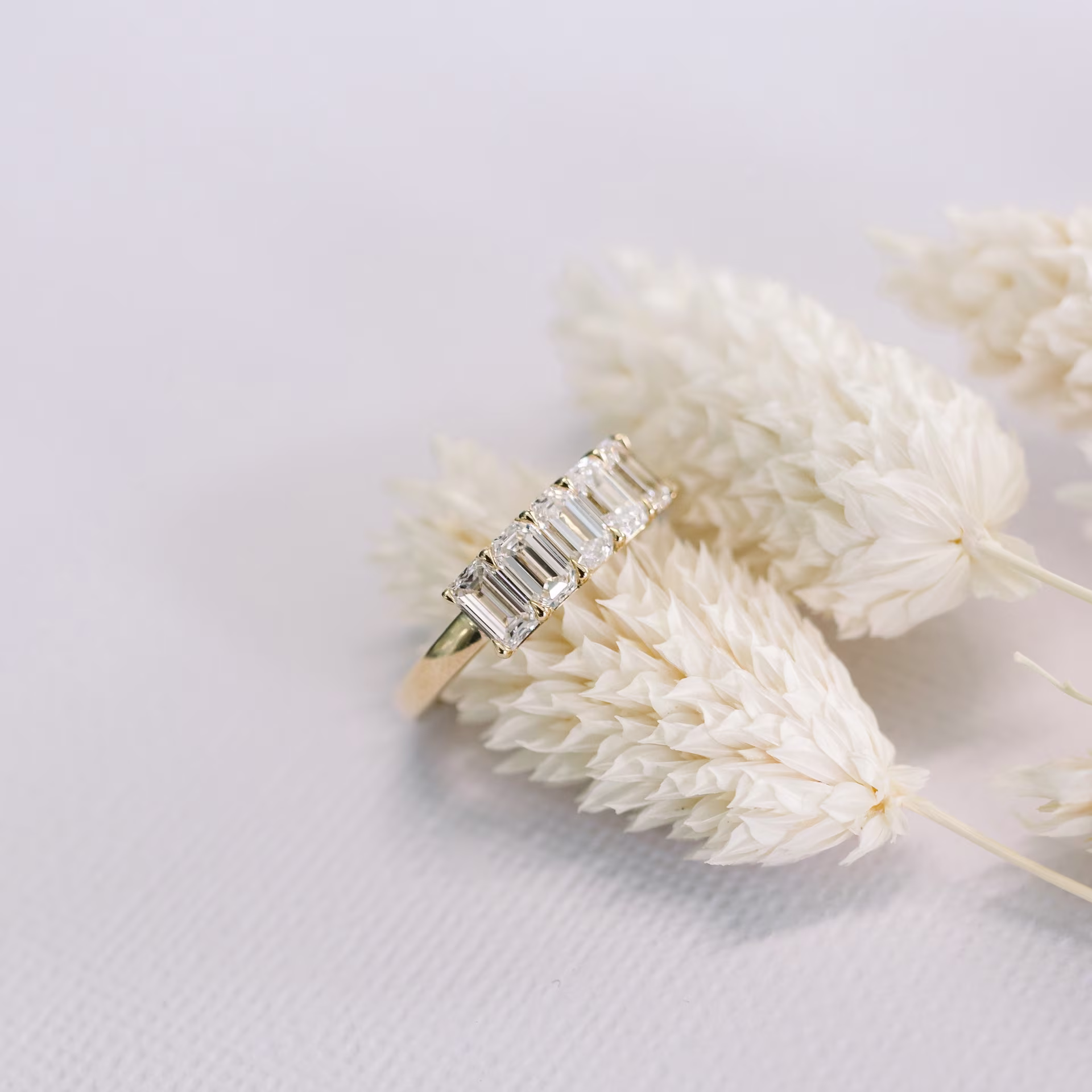 yellow gold emerald cut five stone wedding band ada diamonds design ad 239 profile