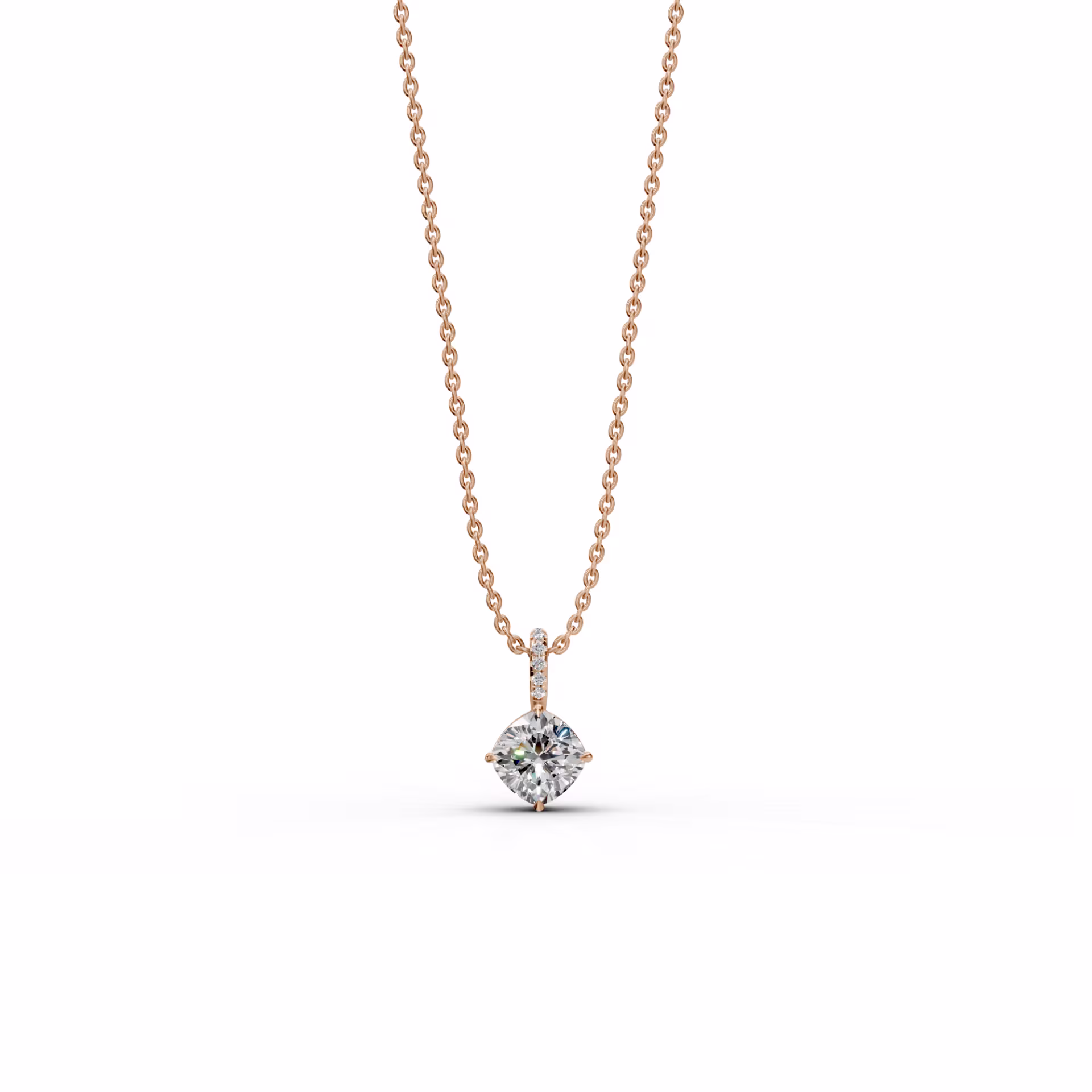14k Rose Gold Classic Cushion Pendant with Pave Bail featuring 2.05 Carat Created Diamonds (Main View)