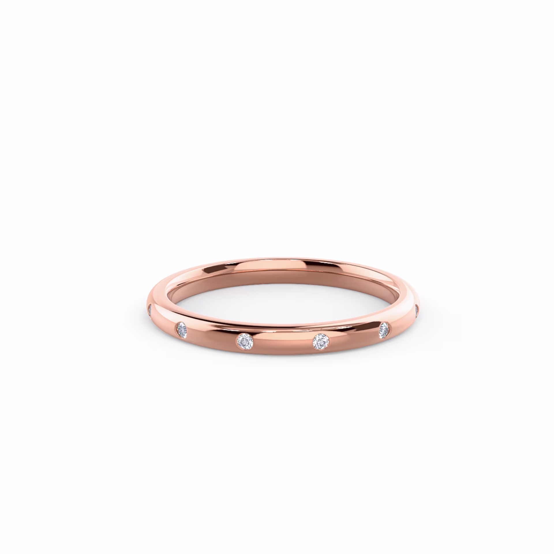 0.05 Carat Lab Diamonds set in 14k Rose Gold Petite Rounded Flush Set Half Band (Main View)