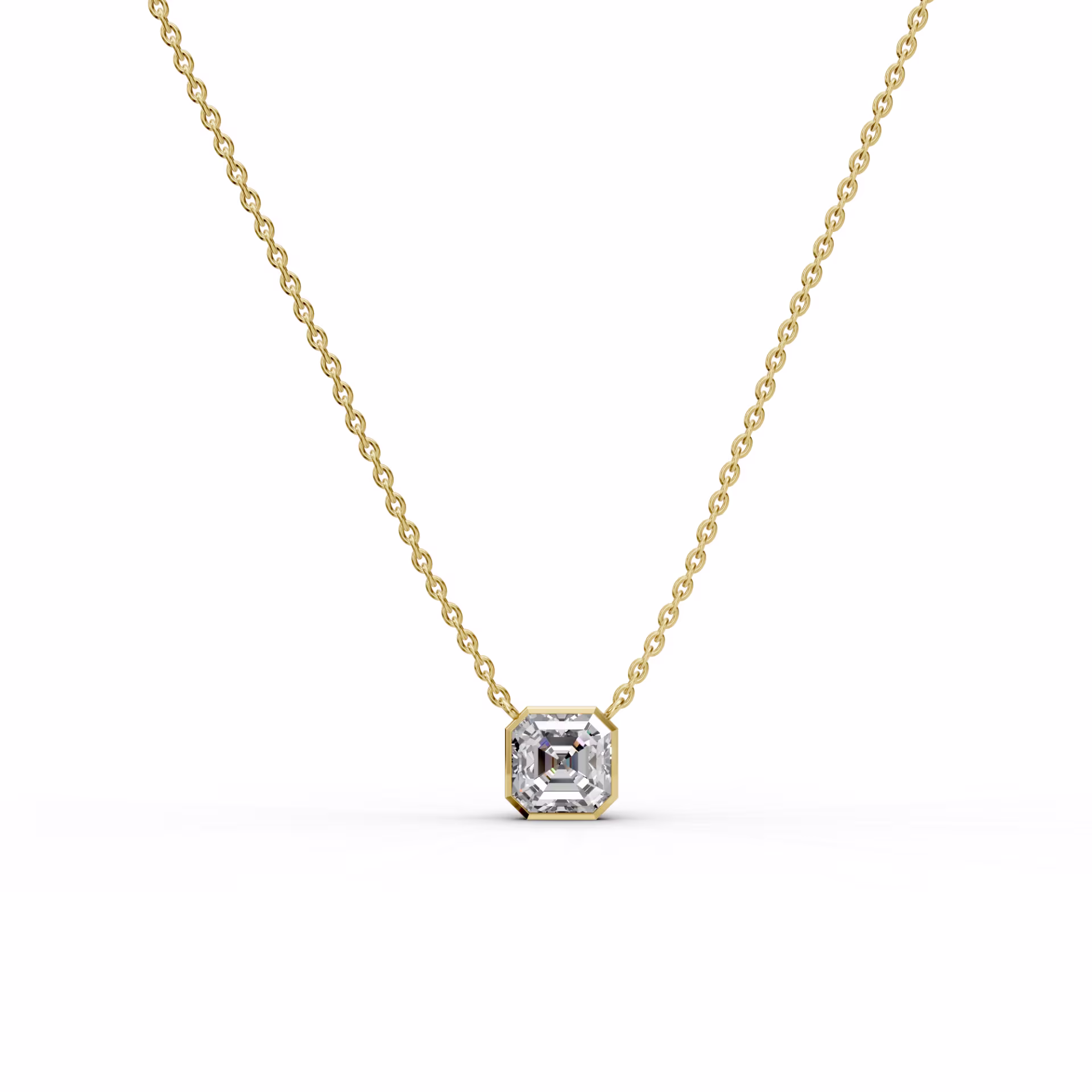 High Quality 1.5 ct Lab Diamonds set in 14kt Yellow Gold Asscher Floating Bezel Pendant (Main View)
