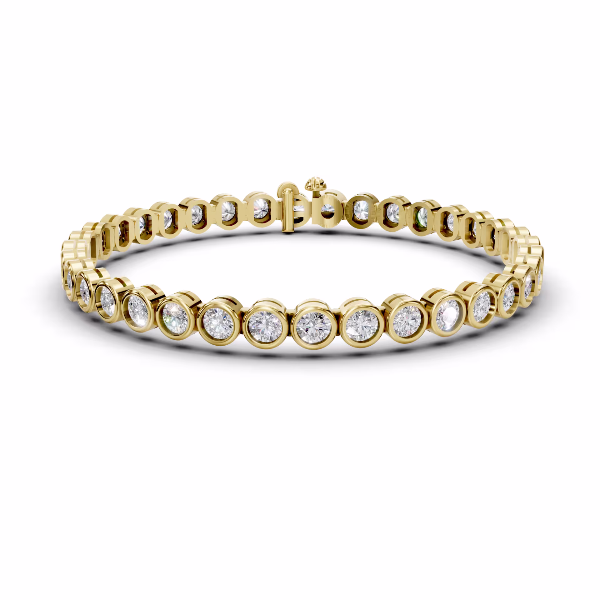 14k Yellow Gold 6ctw Round Diamond Bezel Tennis Bracelet | Elegant & Timeless in 14k Yellow Gold featuring Hand Selected 6.0 ctw Round Brilliant Diamonds (Main View)