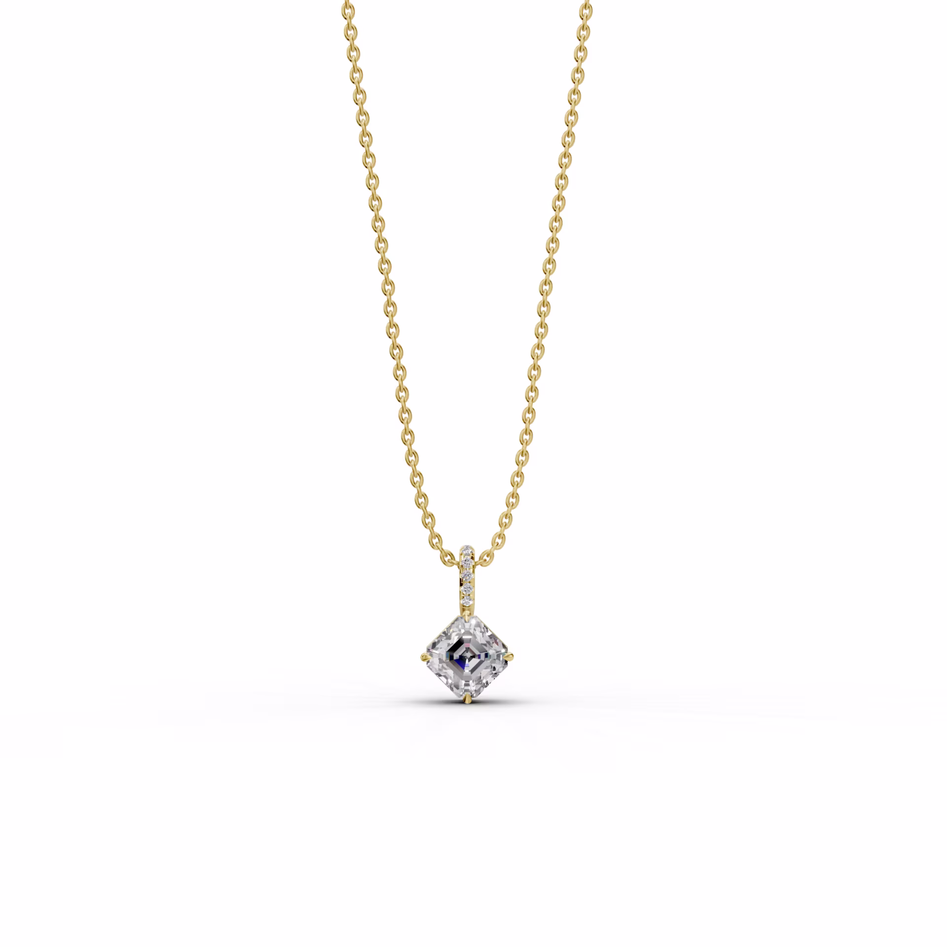 2.05 ctw Lab Diamonds set in 14k Yellow Gold Classic Asscher Pendant with Pave Bail (Main View)