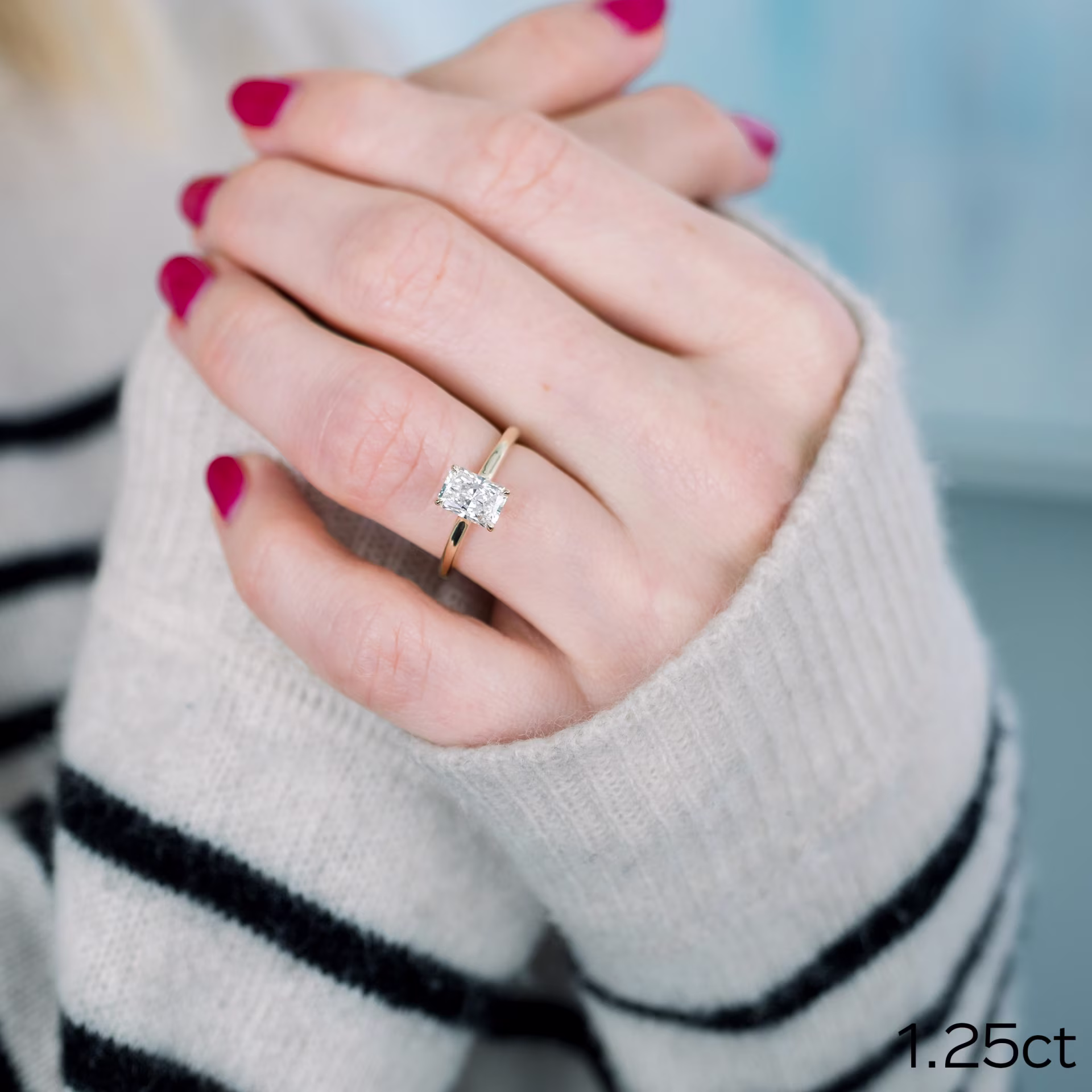 1.25 ct Lab Created Diamonds Radiant Cathedral Solitaire Diamond Engagement Ring in 14k Yellow Gold (Main View)