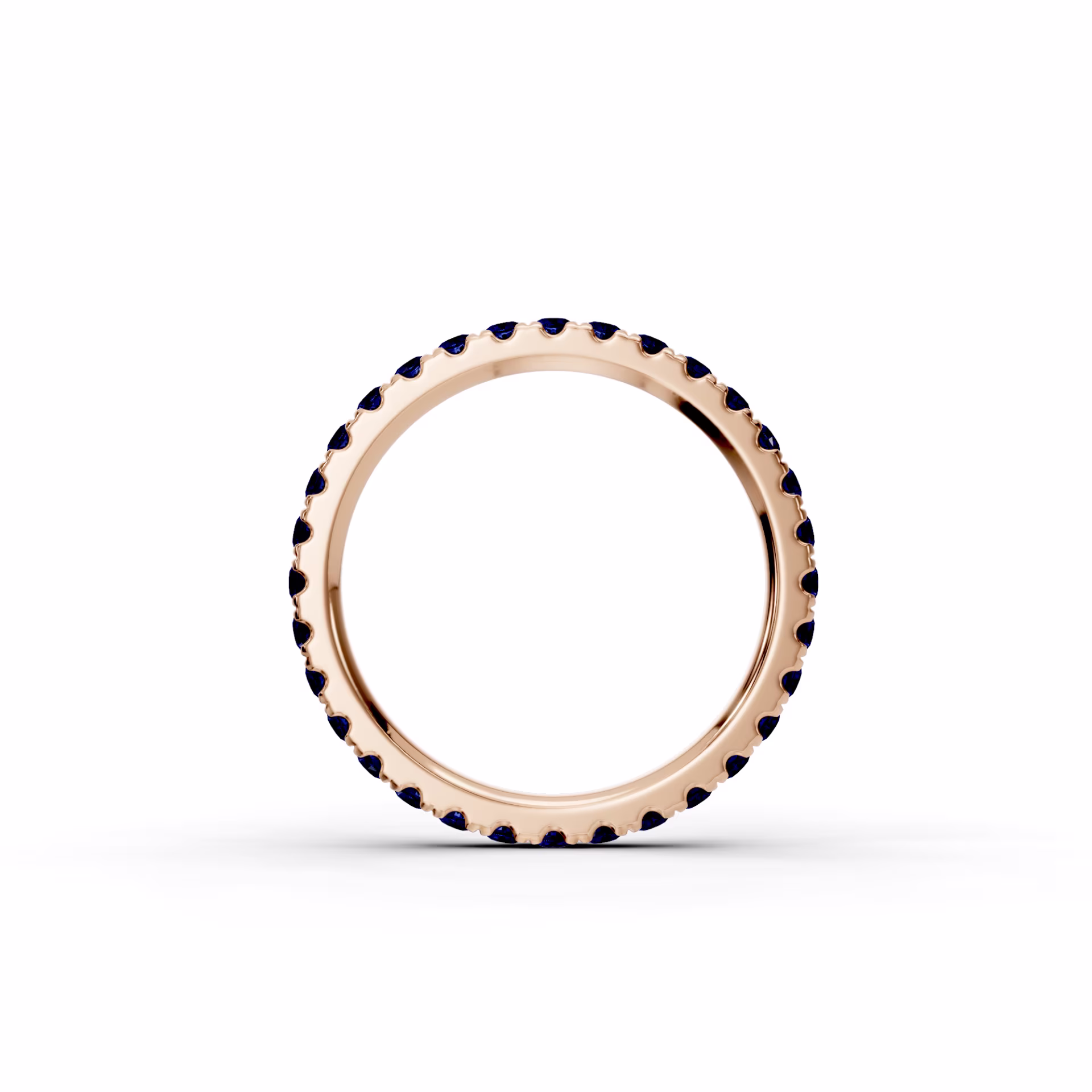 0.8 Carat Round Sapphire U Pavé Eternity Band in 14kt Rose Gold (Profile View)