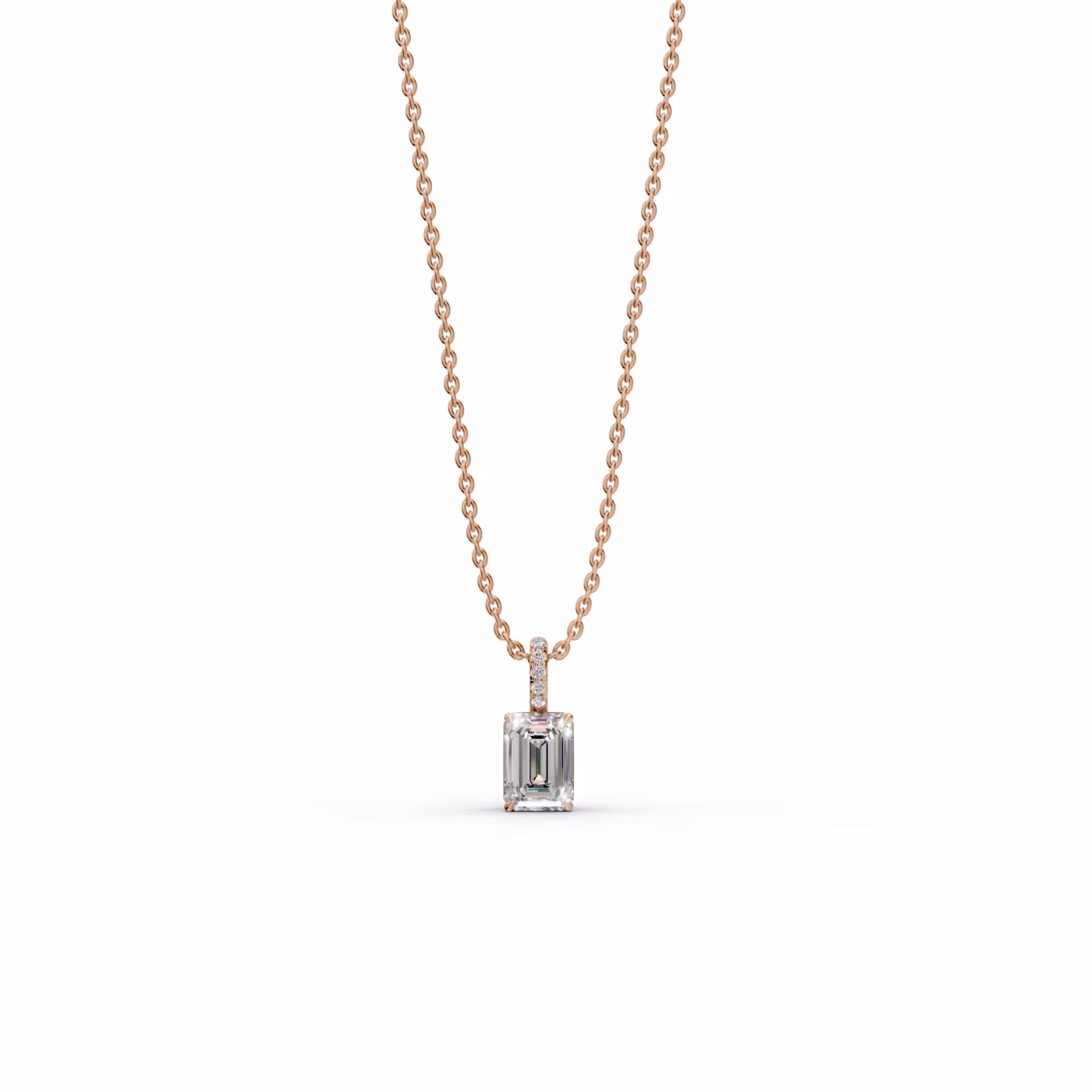 1.55 ct Lab Diamonds set in 14k Rose Gold 1.55ctw Emerald Cut Diamond Pendant with Pave Diamond Bail in 14k Rose Gold (Main View)