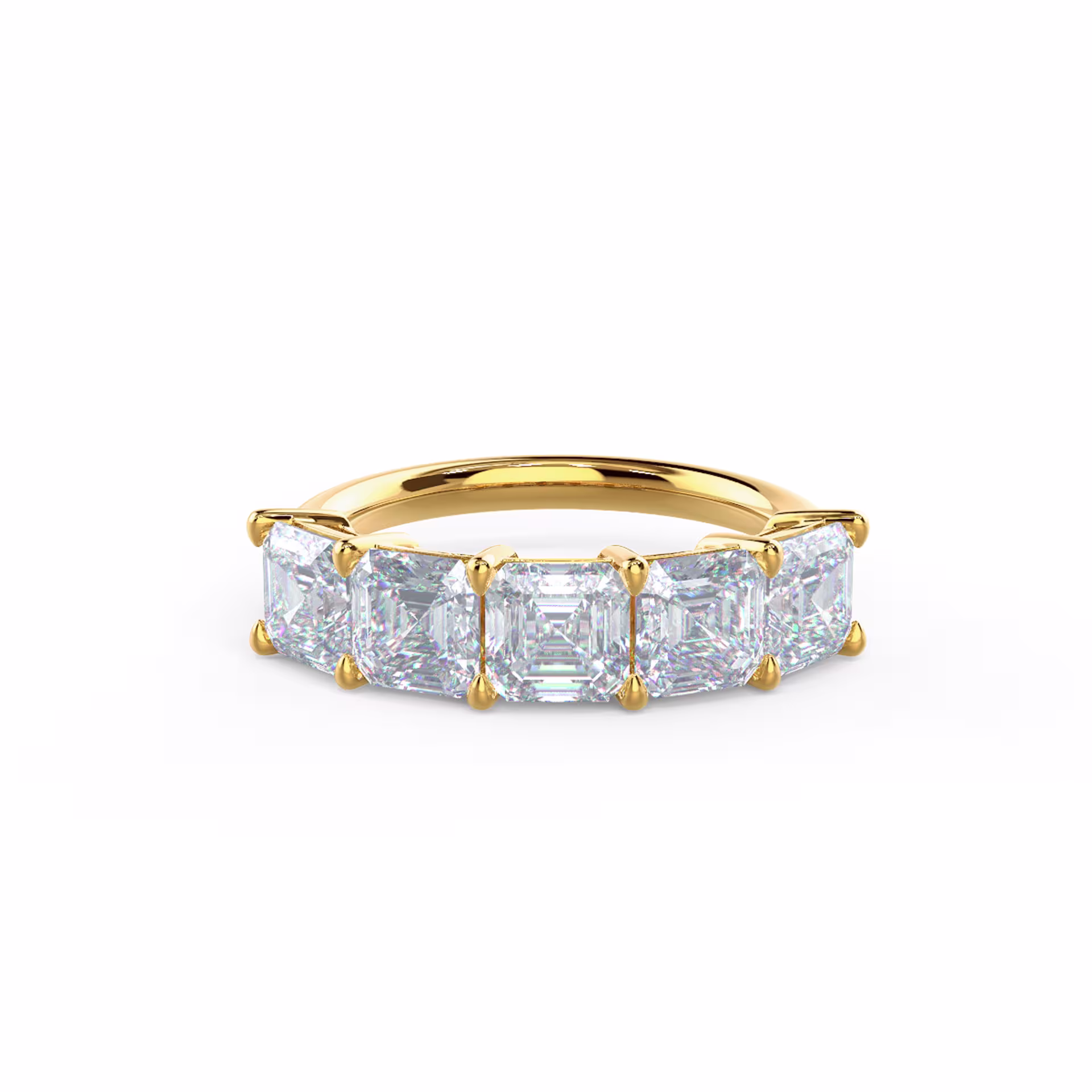 Exceptional Quality 3.5 ctw Lab Diamonds set in 14k Yellow Gold Asscher Cut Five-Stone Band (Main View)