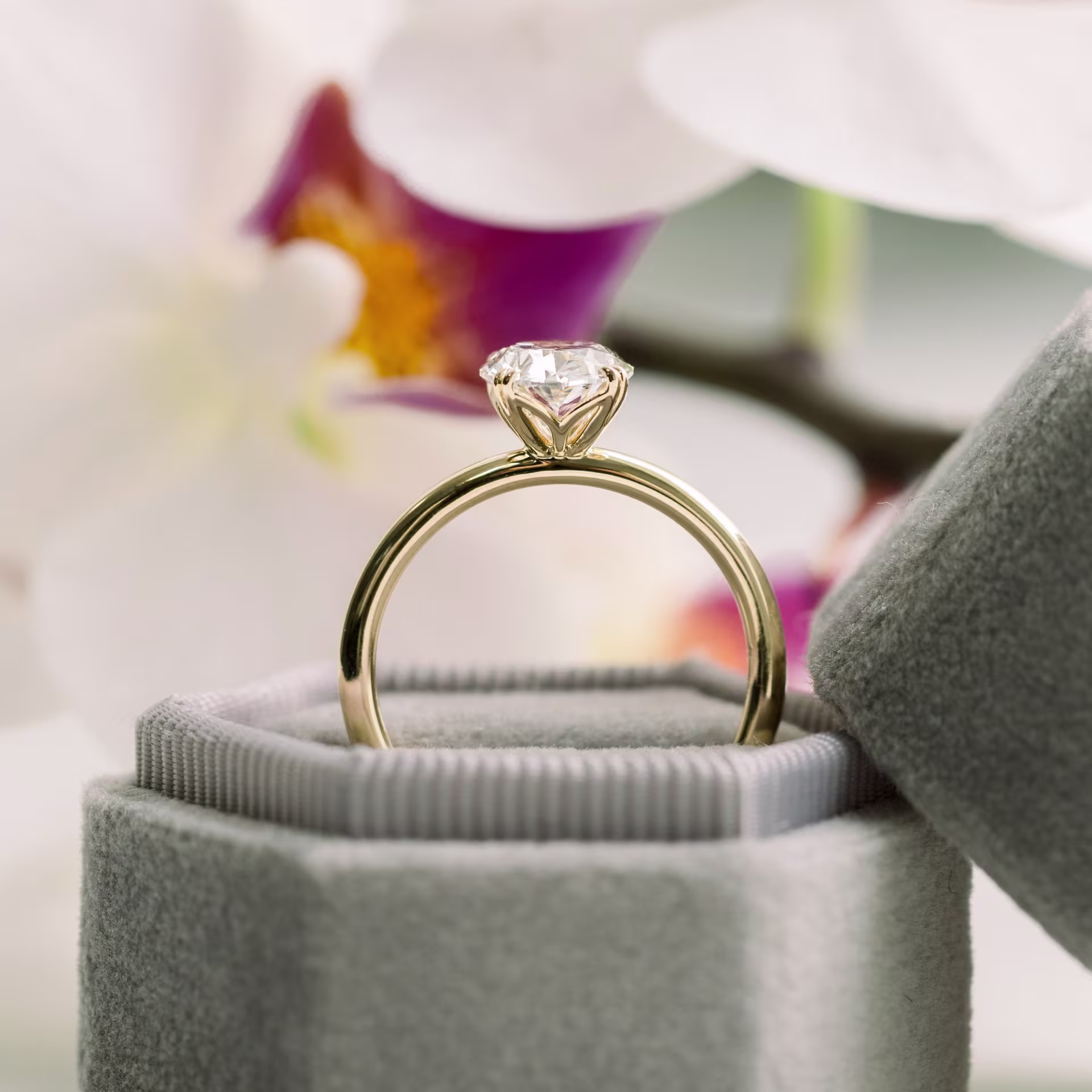 18k Yellow Gold Floral Basket Solitaire Diamond Engagement Ring featuring 2.0 ctw Diamonds