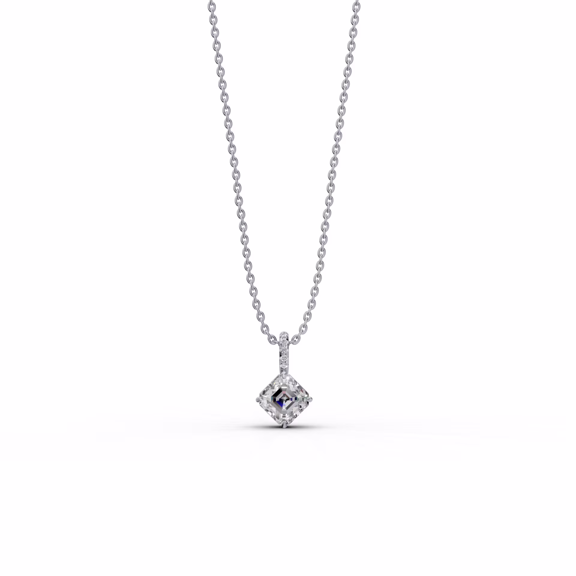 18 Karat White Gold 2.05ctw Asscher Cut Diamond Pendant with Pave Diamond Bail in 18k White Gold featuring 2.05 Carat Lab Diamonds (Main View)