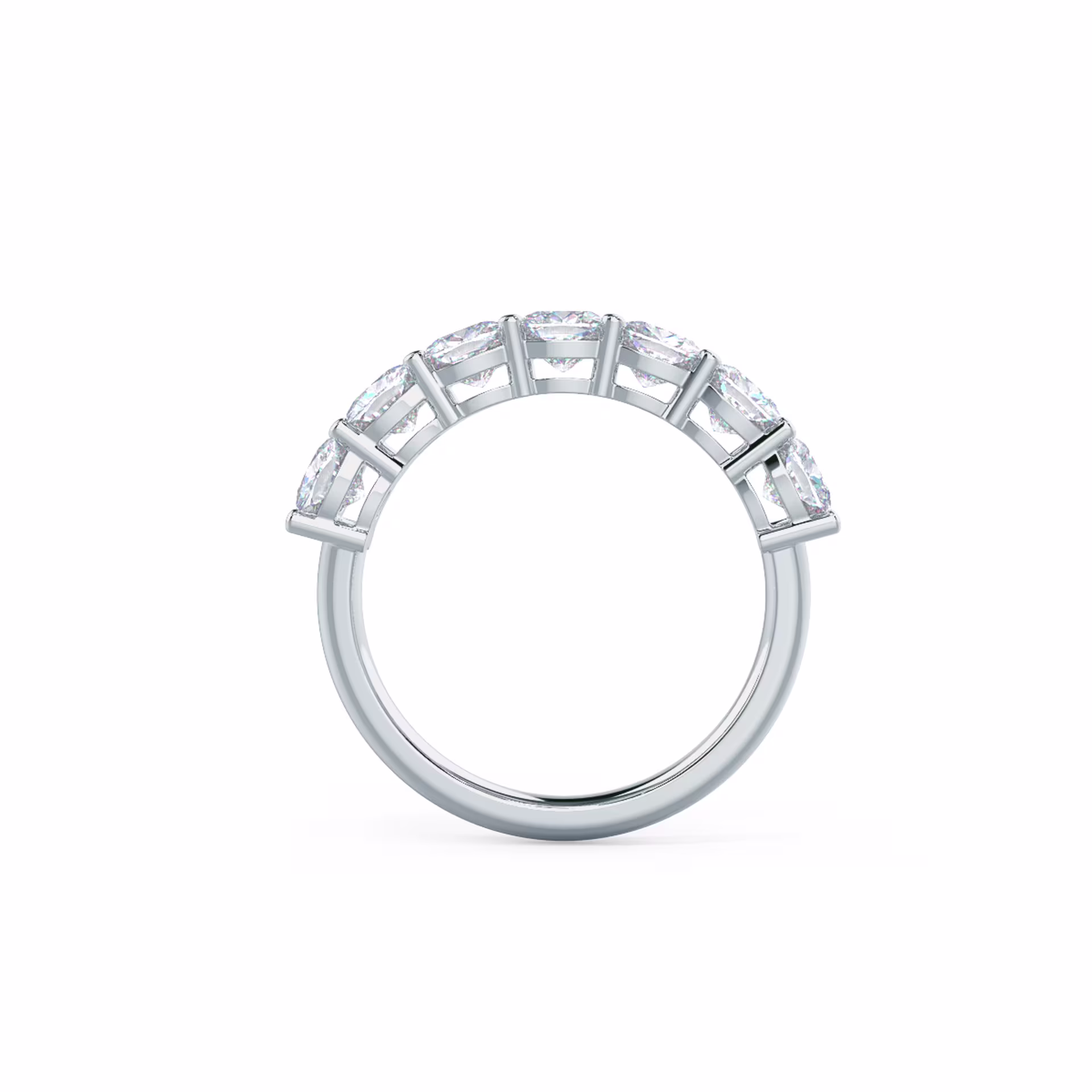 White Gold Cushion Seven Stone featuring 2.8 Carat Lab Diamonds (Profile View)