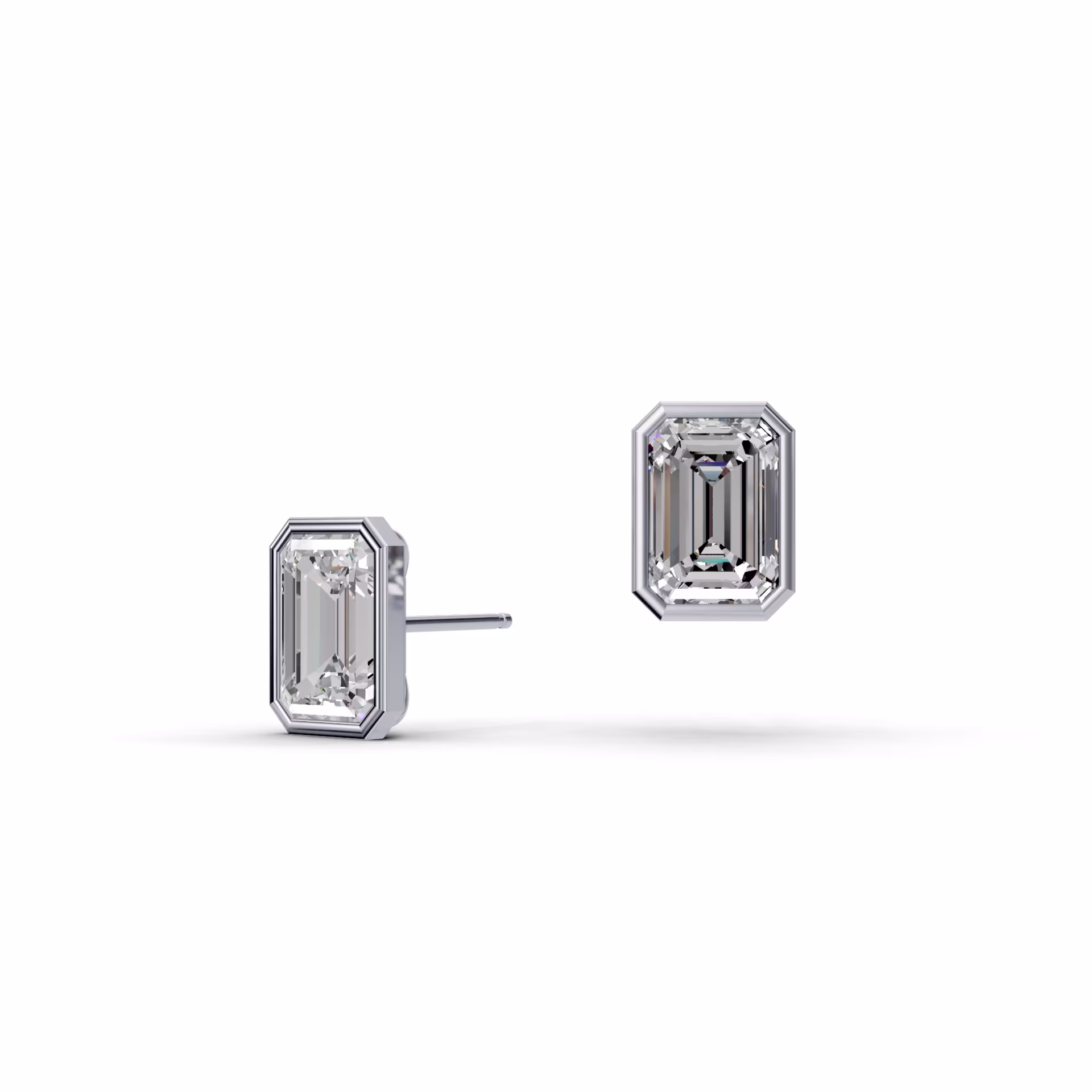 4.0 ct Lab Diamonds Emerald Cut Bezel Studs in 18k White Gold (Main View)