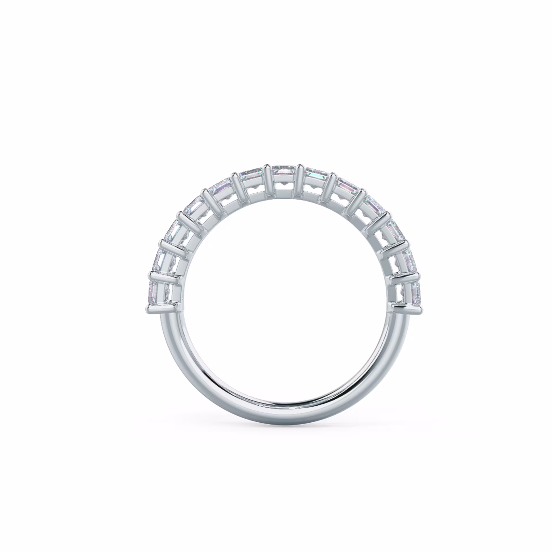 White Gold Emerald Cut Diamond Half Eternity Band featuring 2.5 Carat Diamonds (Profile View)