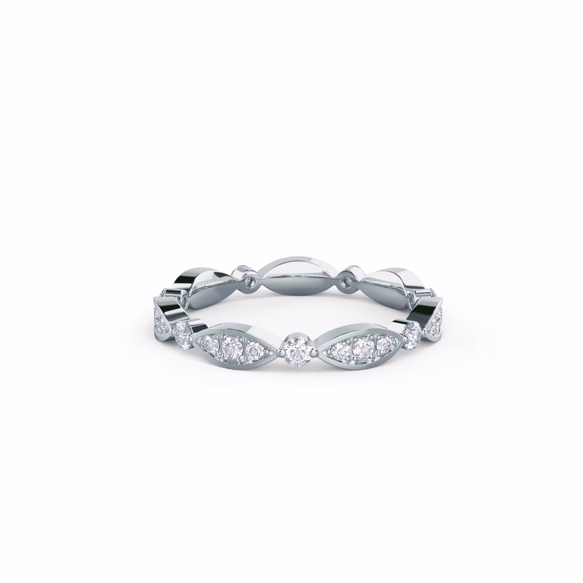 0.45 ctw Round Brilliant Man Made Diamonds Leaf Eternity Band in 18k White Gold (Main View)