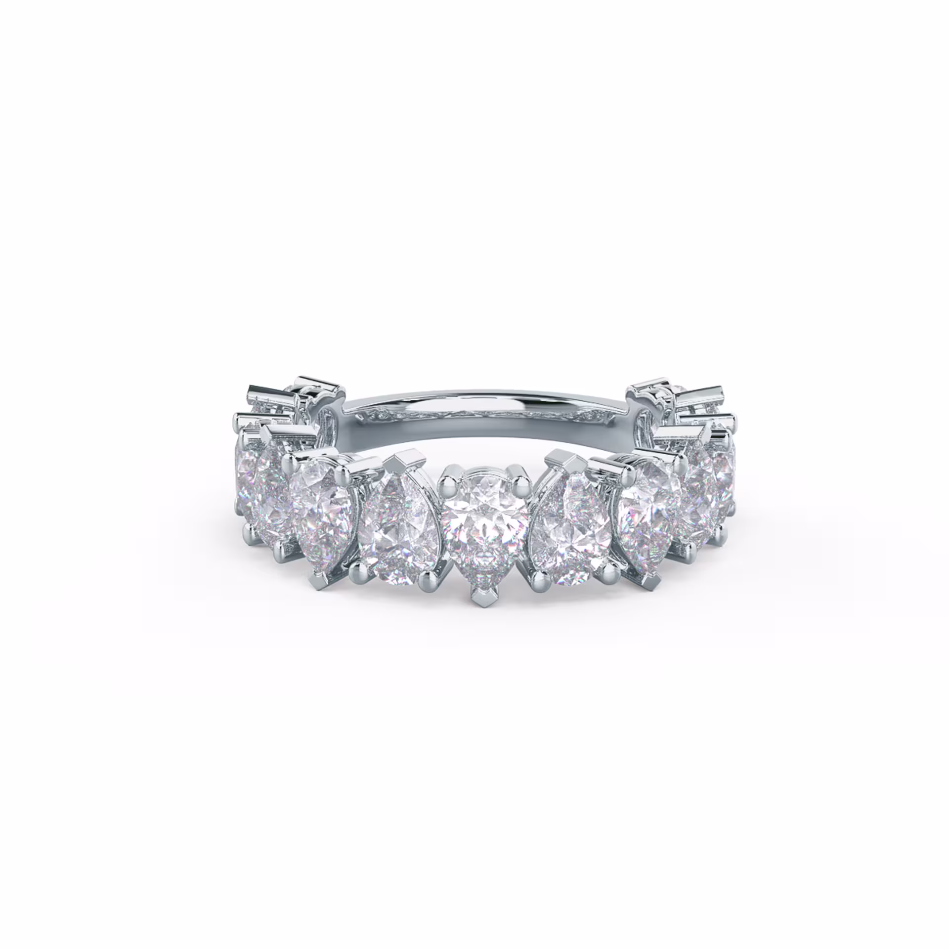 High Quality 2.75 ct Man Made Diamonds set in 18k White Gold Pear Alternating Three Quarter Band (Main View)