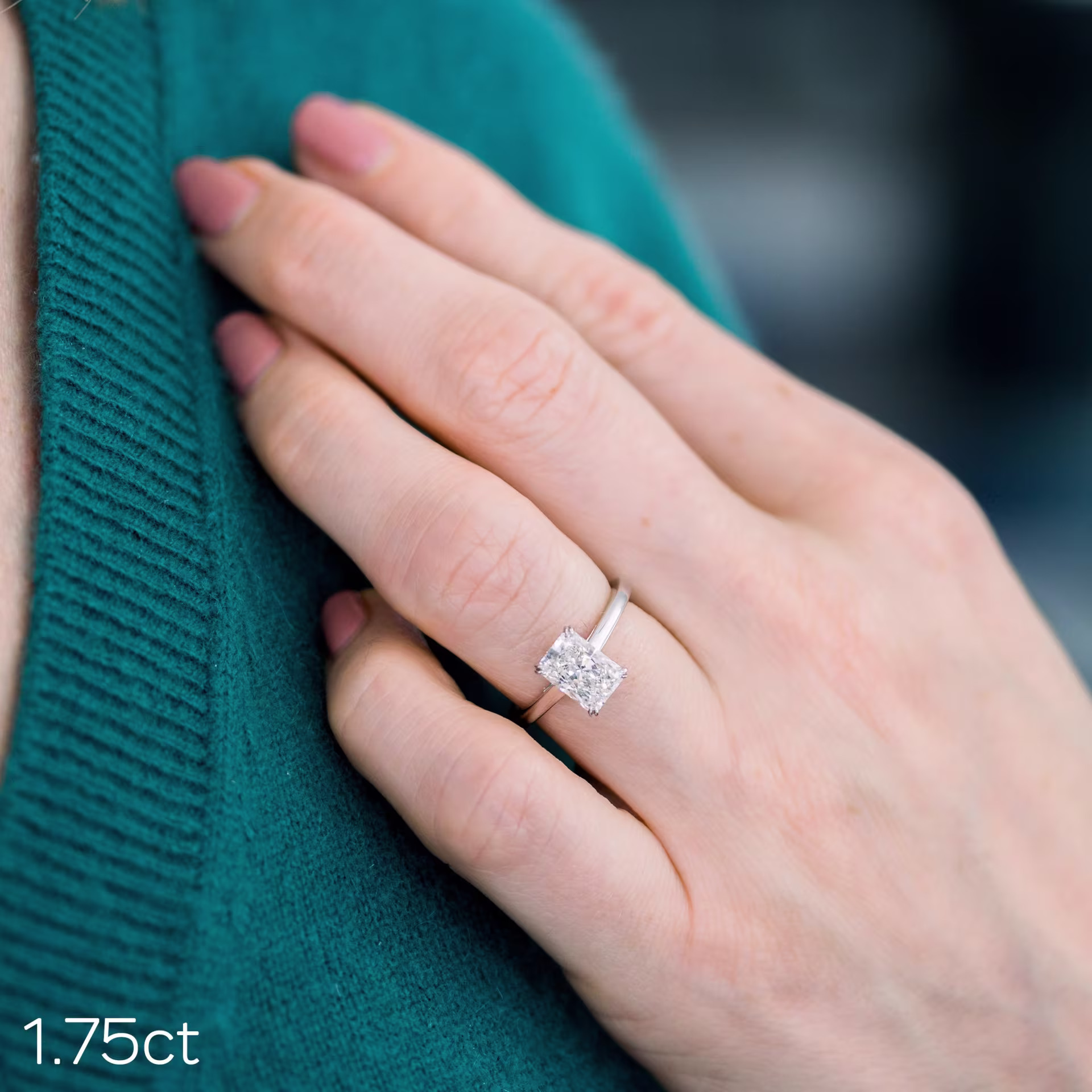 High Quality 1.75 ctw Diamonds set in 18k White Gold Radiant Cathedral Solitaire Diamond Engagement Ring (Main View)