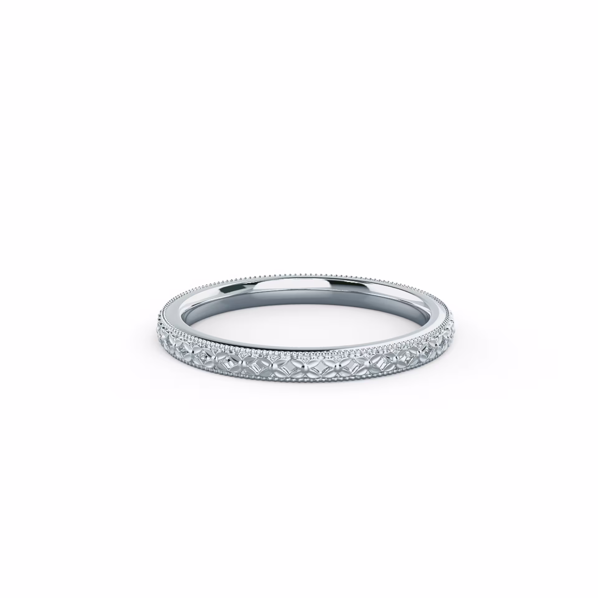18k White Gold Engraved Eternity Band featuring Hand Selected Plain Metal Lab Grown Diamonds (Main View)
