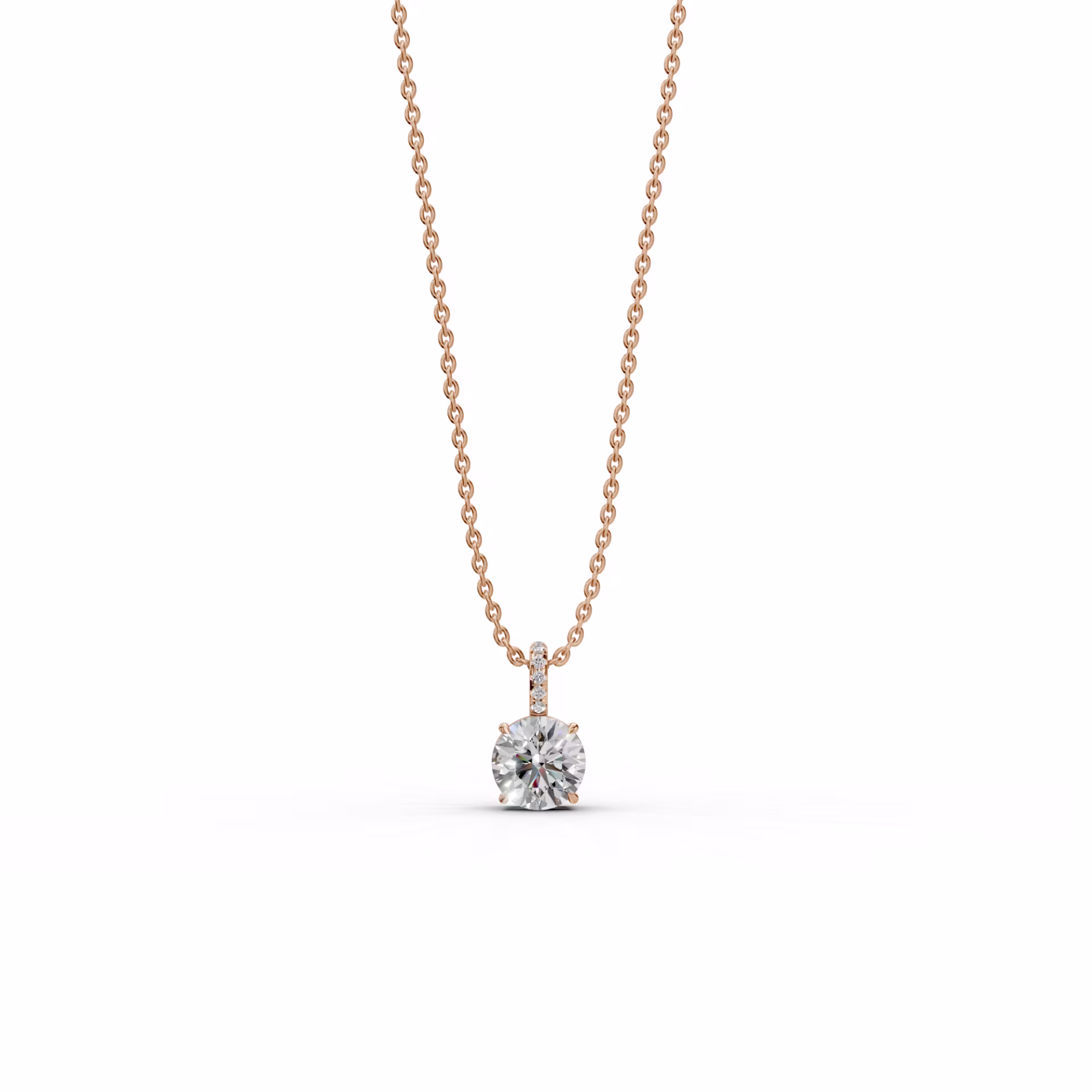 2.05 Carat Lab Diamonds set in 14k Rose Gold Classic Round Pendant with Pave Bail (Main View)