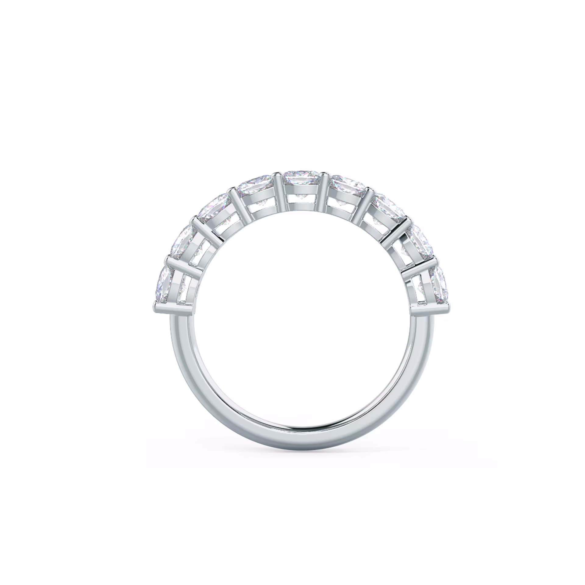 2.25 Carat Lab Grown Diamonds set in 18kt White Gold Cushion Half Band (Profile View)