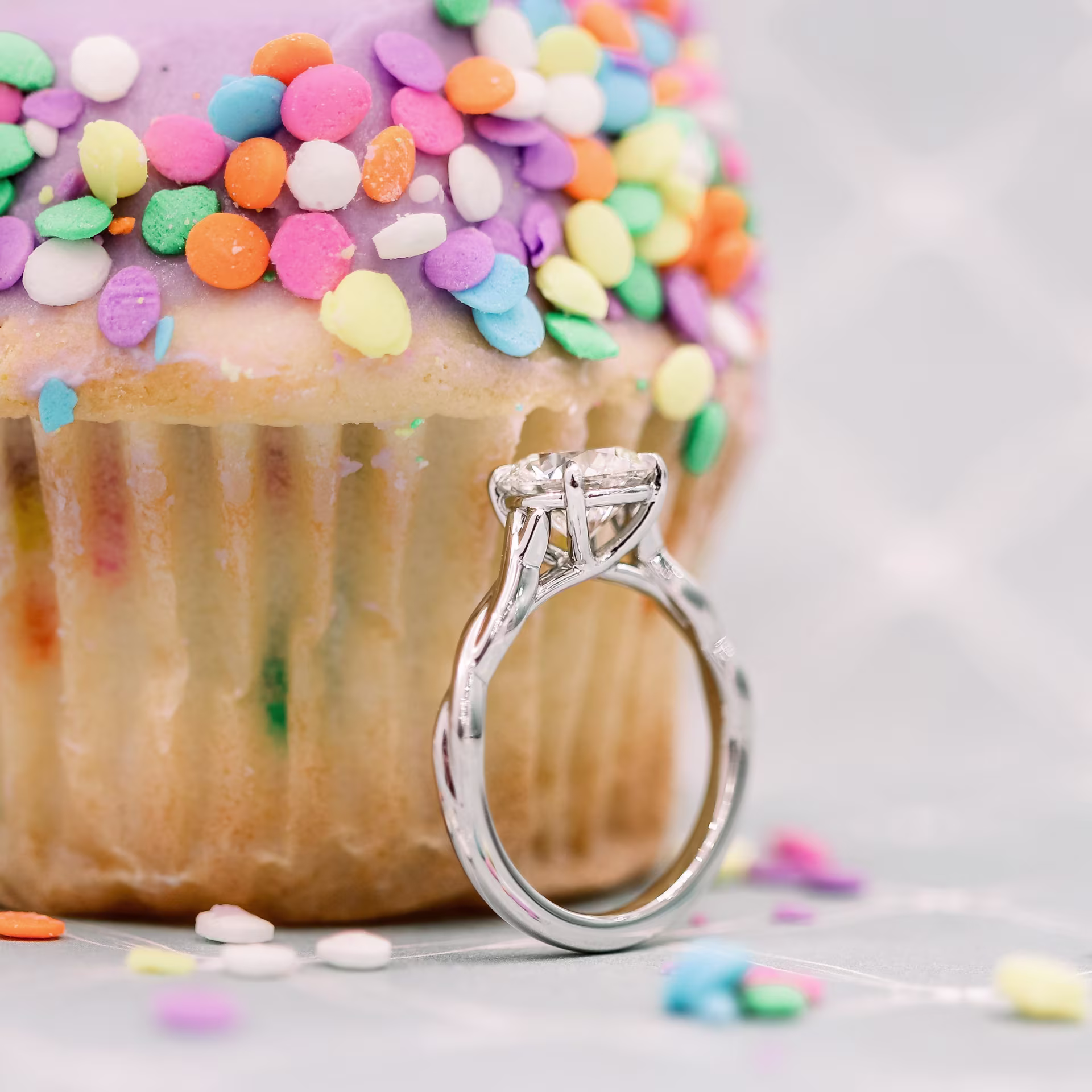 Platinum Twisting Band Solitaire Diamond Engagement Ring featuring Exceptional Quality Round 2.5 ct Lab Diamonds (Side View)