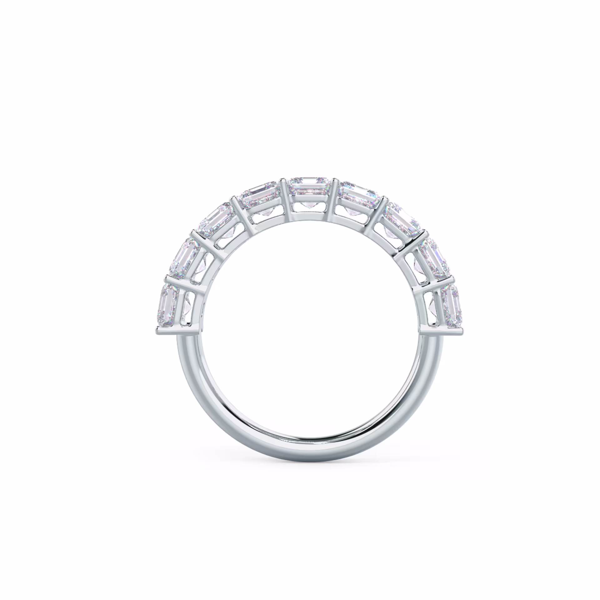2.5 ct Diamonds Asscher Cut Half Eternity Band in 18k White Gold (Profile View)