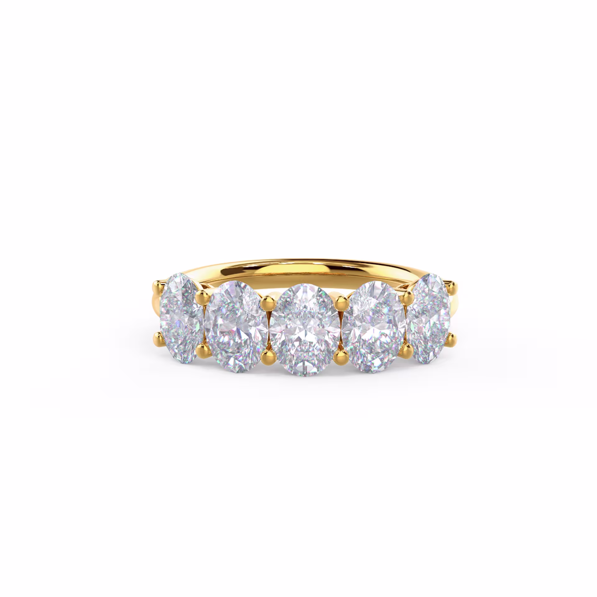 2.5 Carat Synthetic Diamonds set in 18 Karat Yellow Gold Oval Basket Five Stone (Main View)