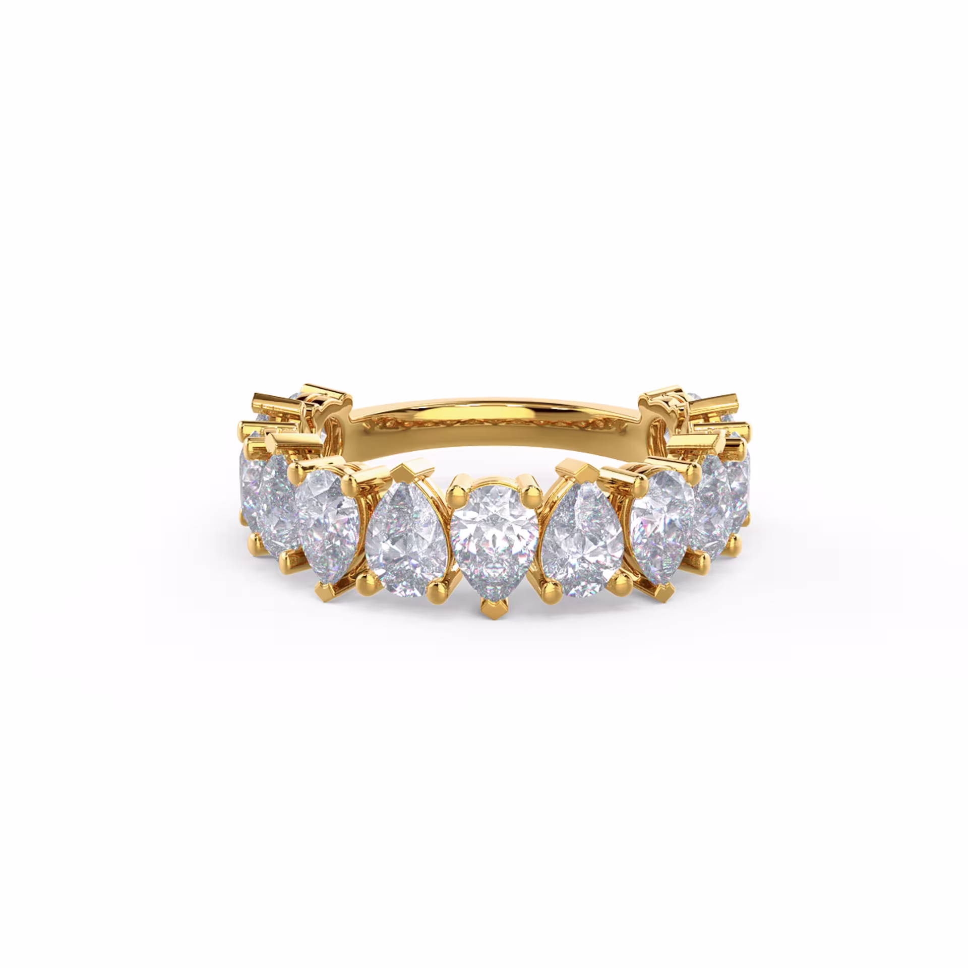 14k Yellow Gold Pear Alternating Three Quarter Band featuring 2.75 Carat Synthetic Diamonds (Main View)