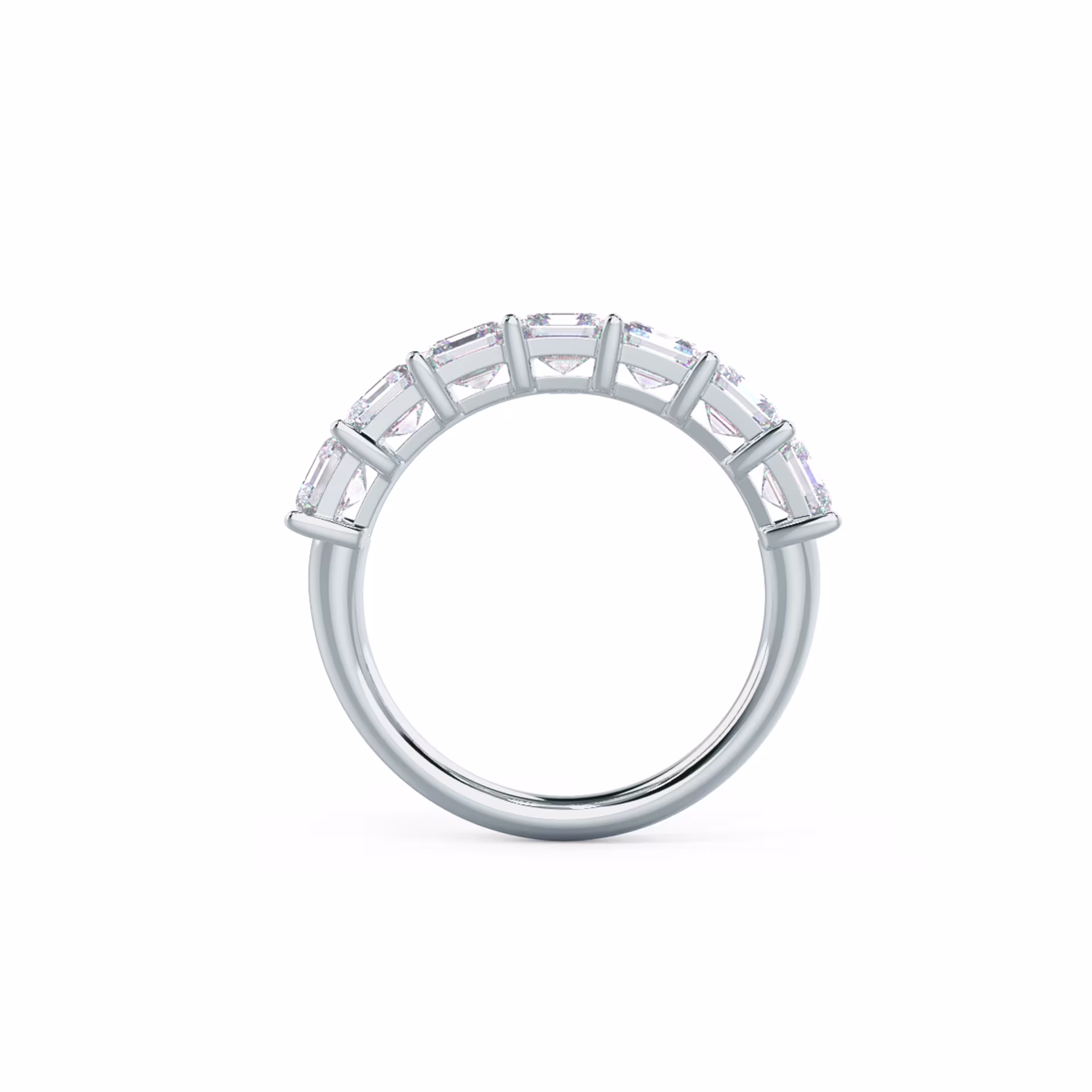 2.8 ct Lab Grown Diamonds set in 18 Karat White Gold Asscher Cut Seven-Stone Band (Profile View)