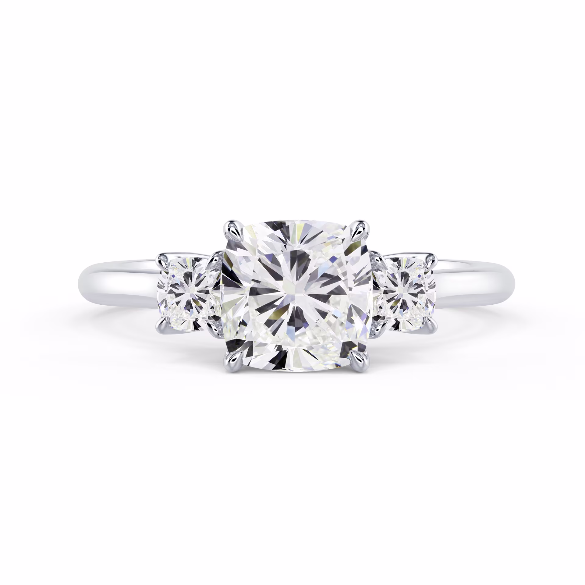 White Gold Cushion Three Stone Diamond Engagement Ring featuring 2.0 ct Lab Diamonds (Main View)