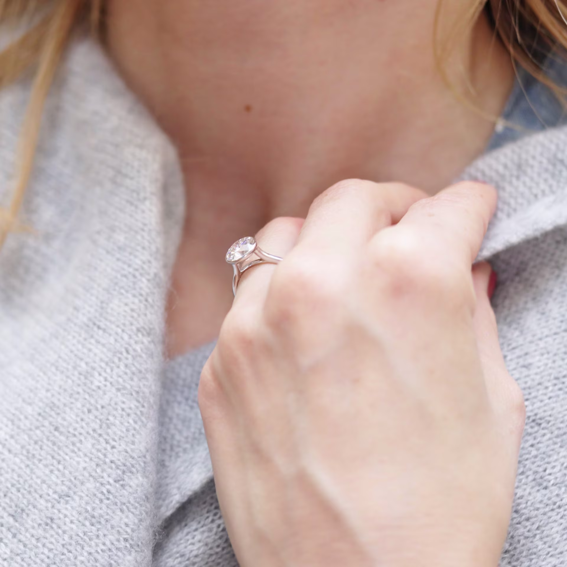 2.0 Carat Lab Grown Diamonds Bezel Solitaire Diamond Engagement Ring in 18k White Gold (Profile View)