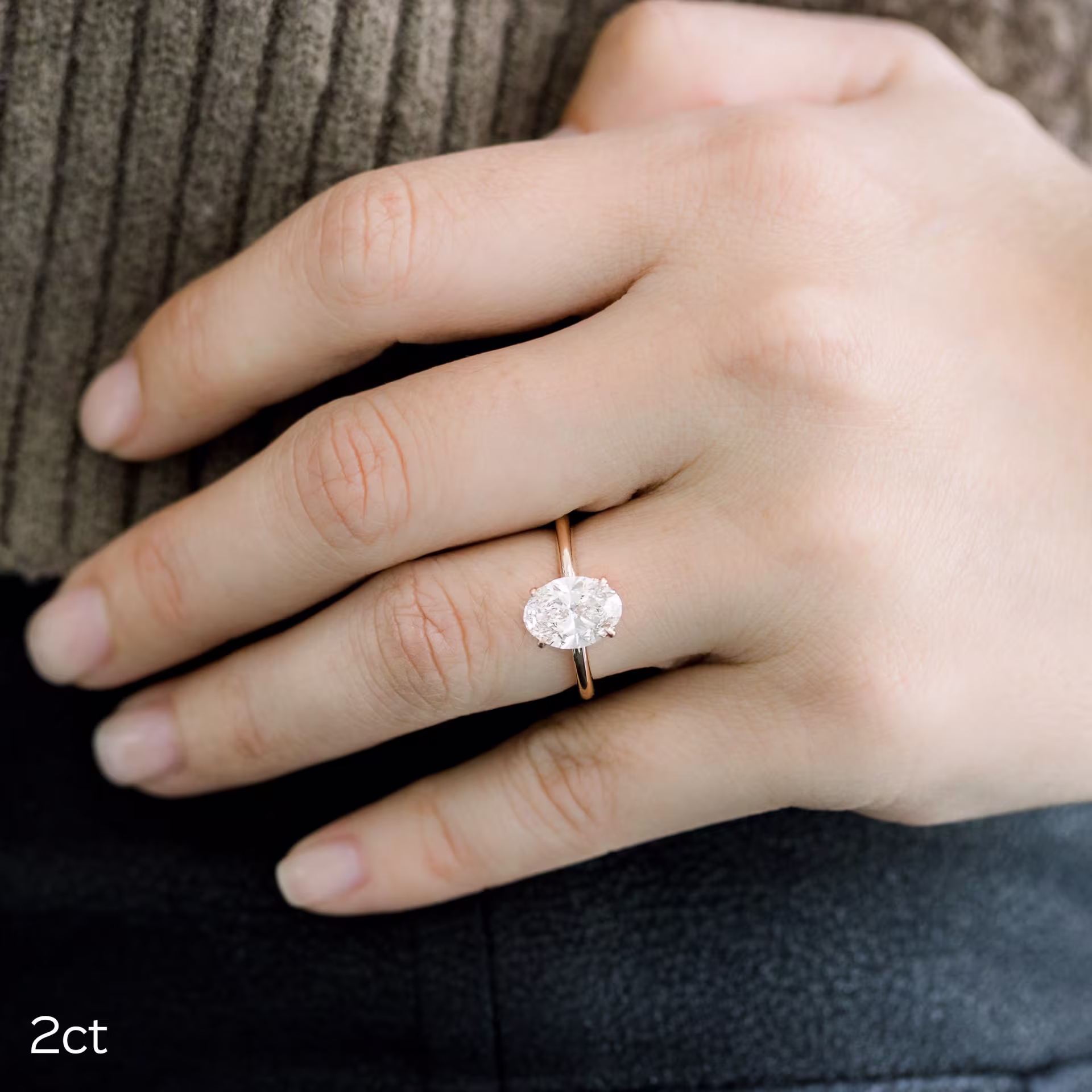 2.0 Carat Lab Diamonds Oval Petite Four Prong Solitaire Diamond Engagement Ring in 18k Rose Gold (Main View)