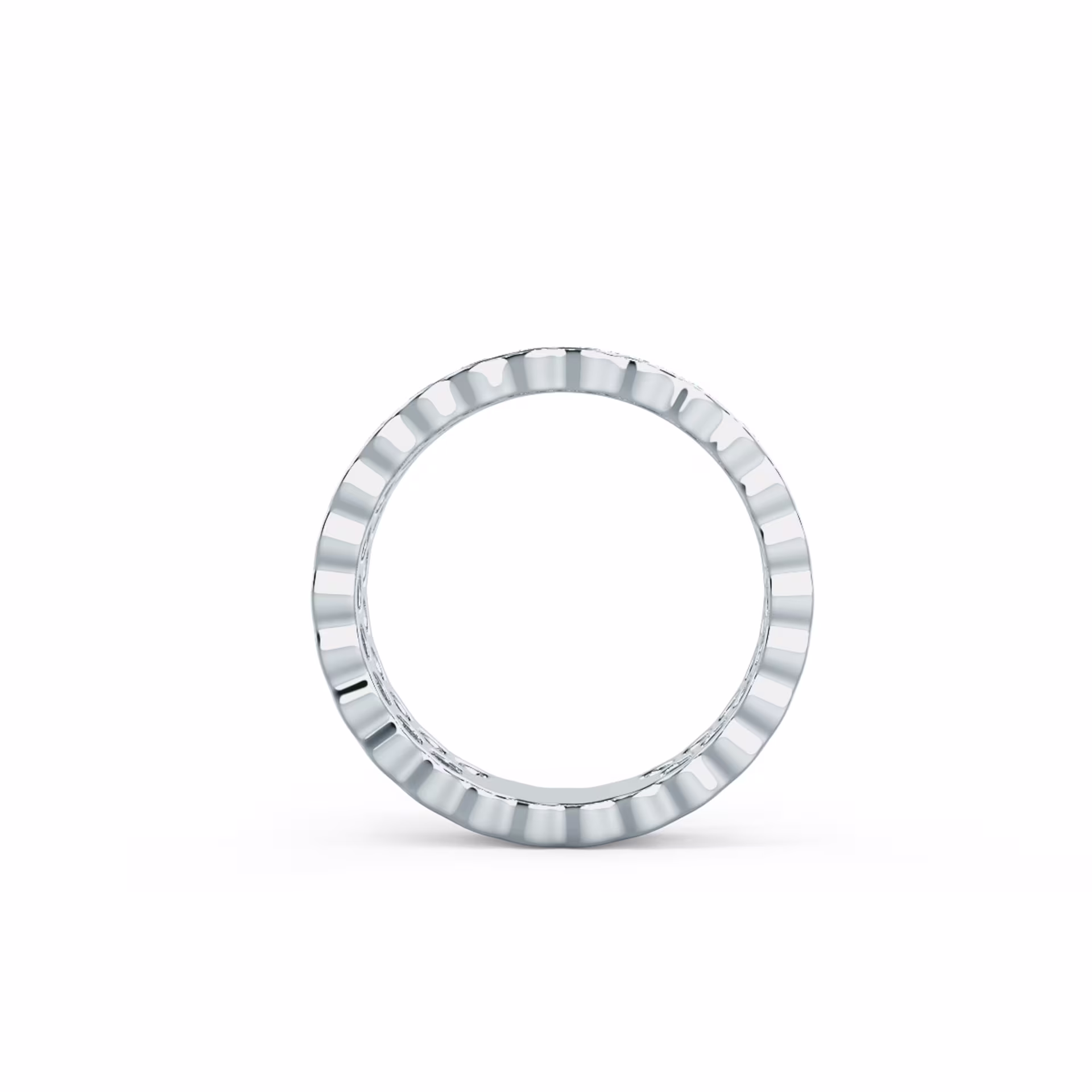 2.0 ct Round Brilliant Diamonds set in 18k White Gold Diamond Two Row Bezel Eternity Band (Profile View)