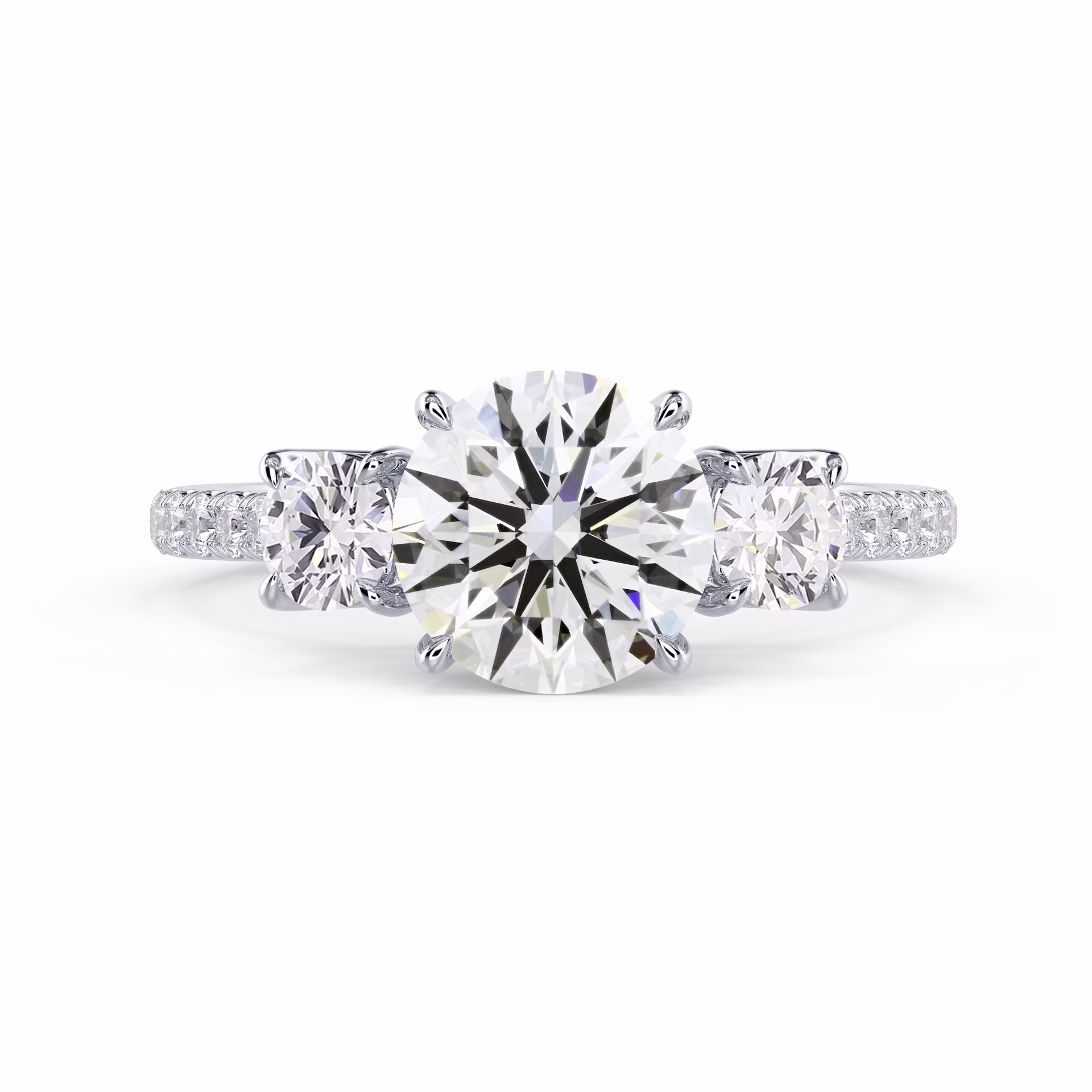 18k White Gold Round Three Stone Pavé Setting featuring 2.0 ctw Lab Created Diamonds (Main View)