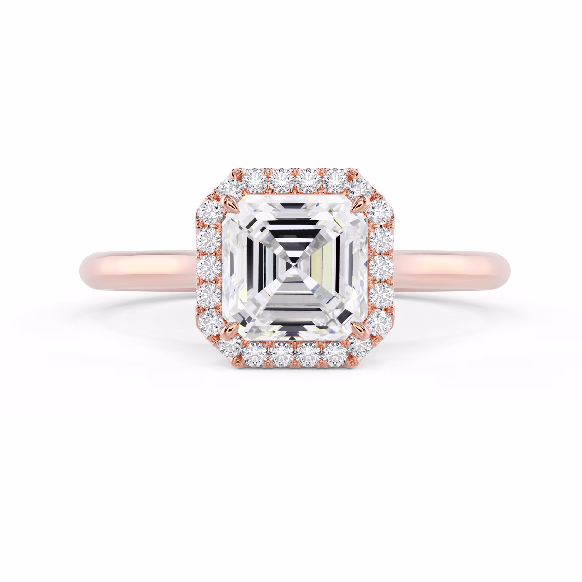 2.0 Carat Lab Grown Diamonds set in 14k Rose Gold Asscher Single Halo Diamond Engagement Ring (Main View)
