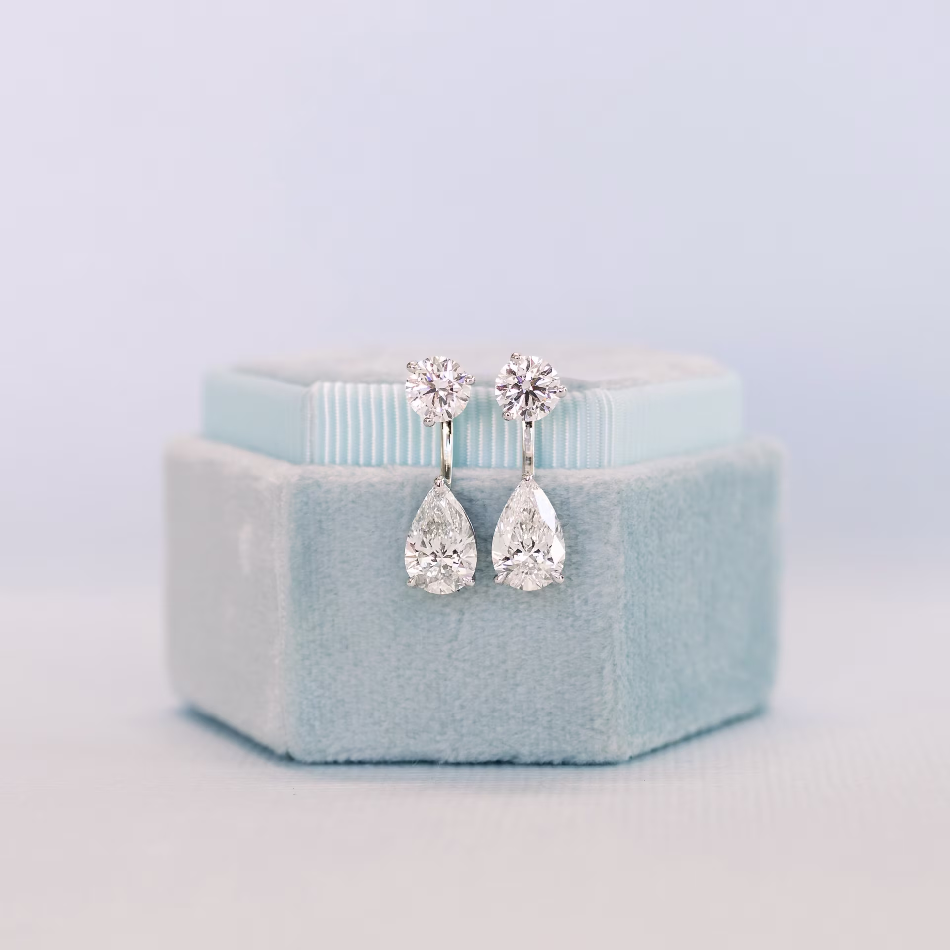 two carat pear drop earring jackets white gold with manmade diamonds ada diamonds design ad 322