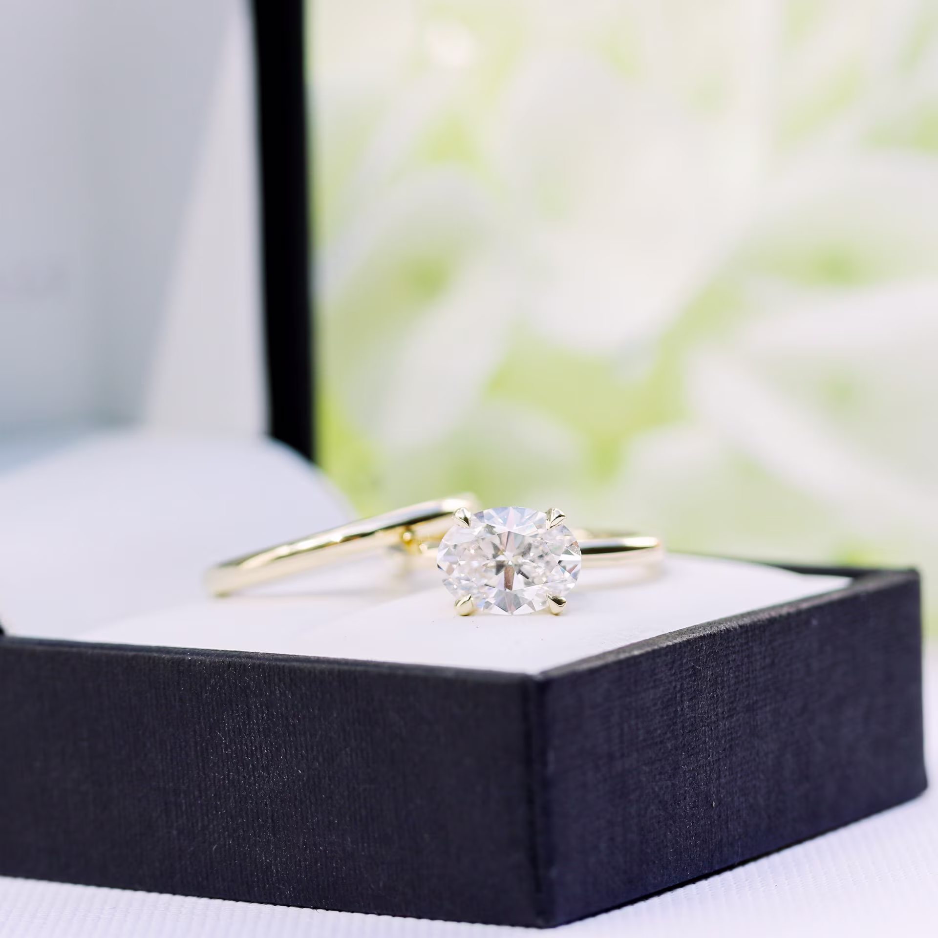 2.0 Carat Lab Created Diamonds Oval East-West Solitaire Diamond Engagement Ring in 18k Yellow Gold (Main View)