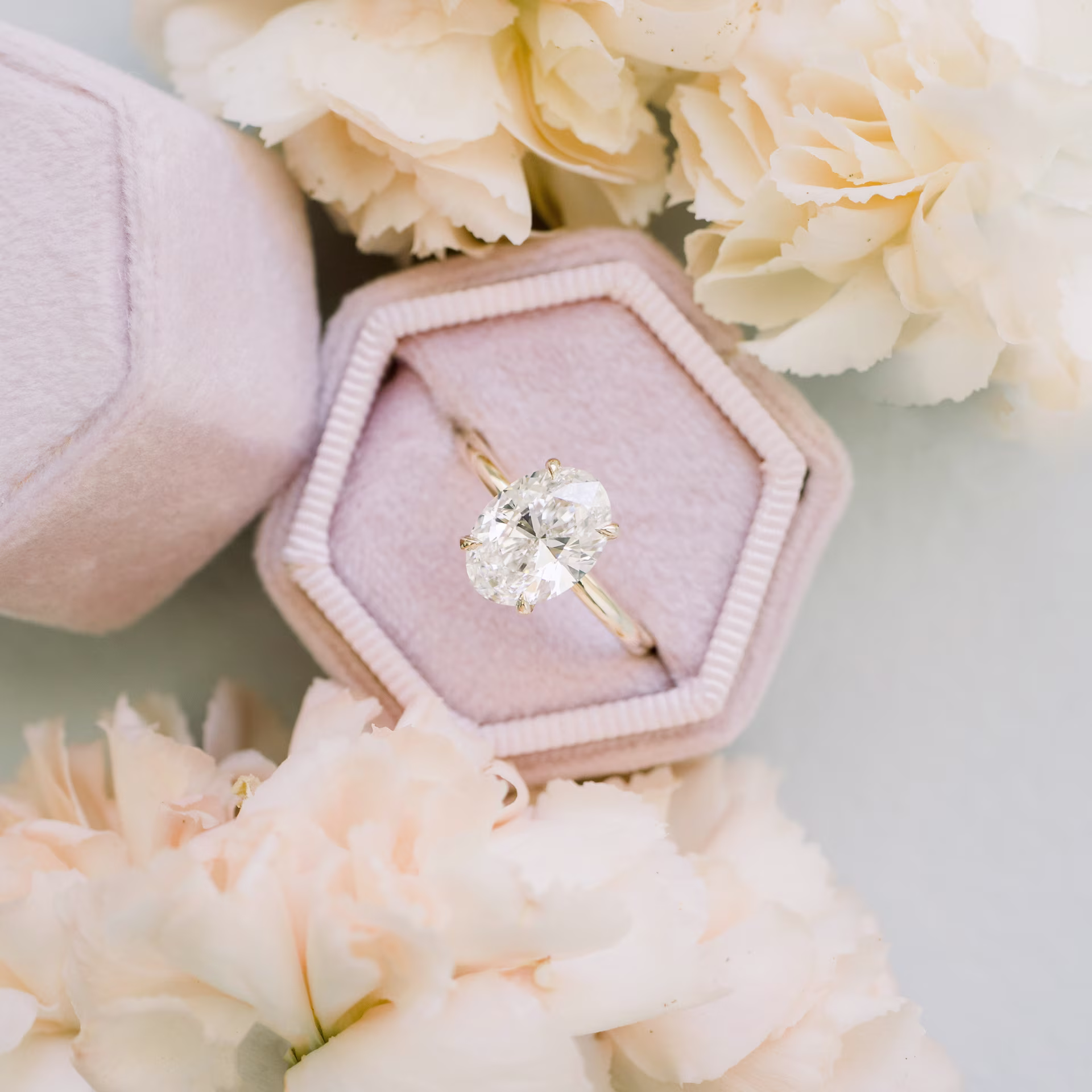 14k Yellow Gold 2.5ct Oval Lab Diamond Solitaire Engagement Ring Ada Diamonds Design AD-143 Floral Background