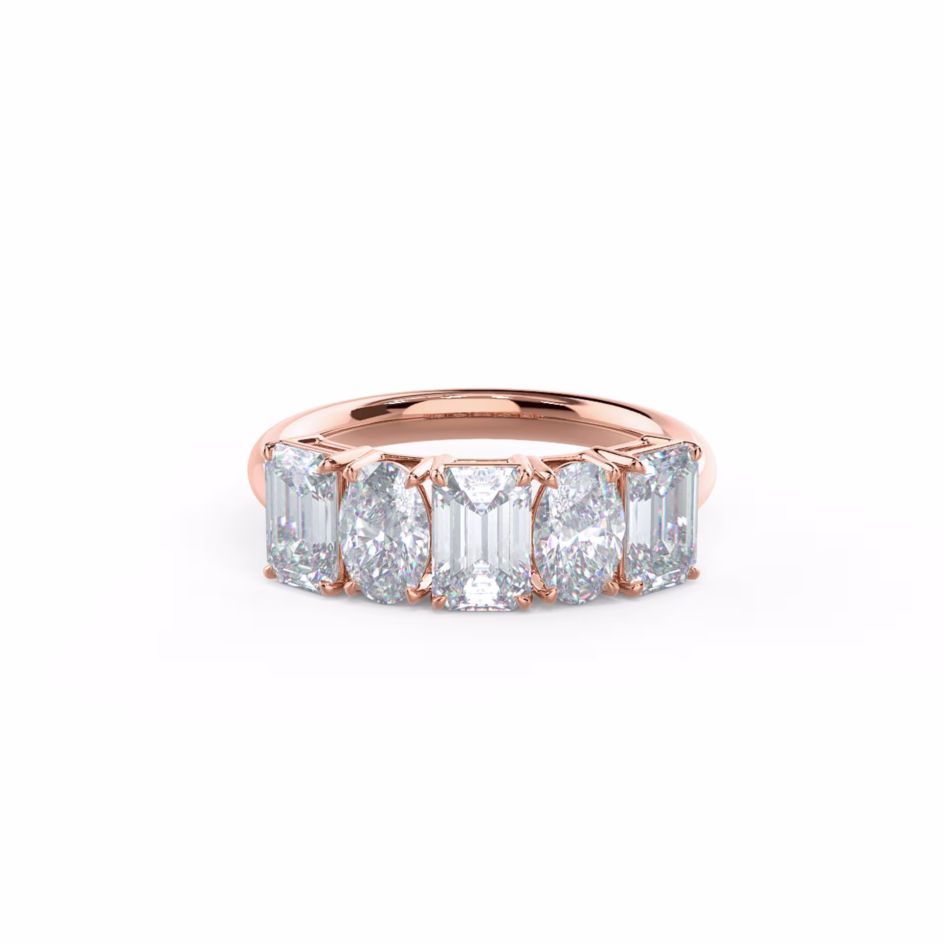 3.1 ct Synthetic Diamonds Emerald and Oval Five Stone in 14k Rose Gold (Main View)