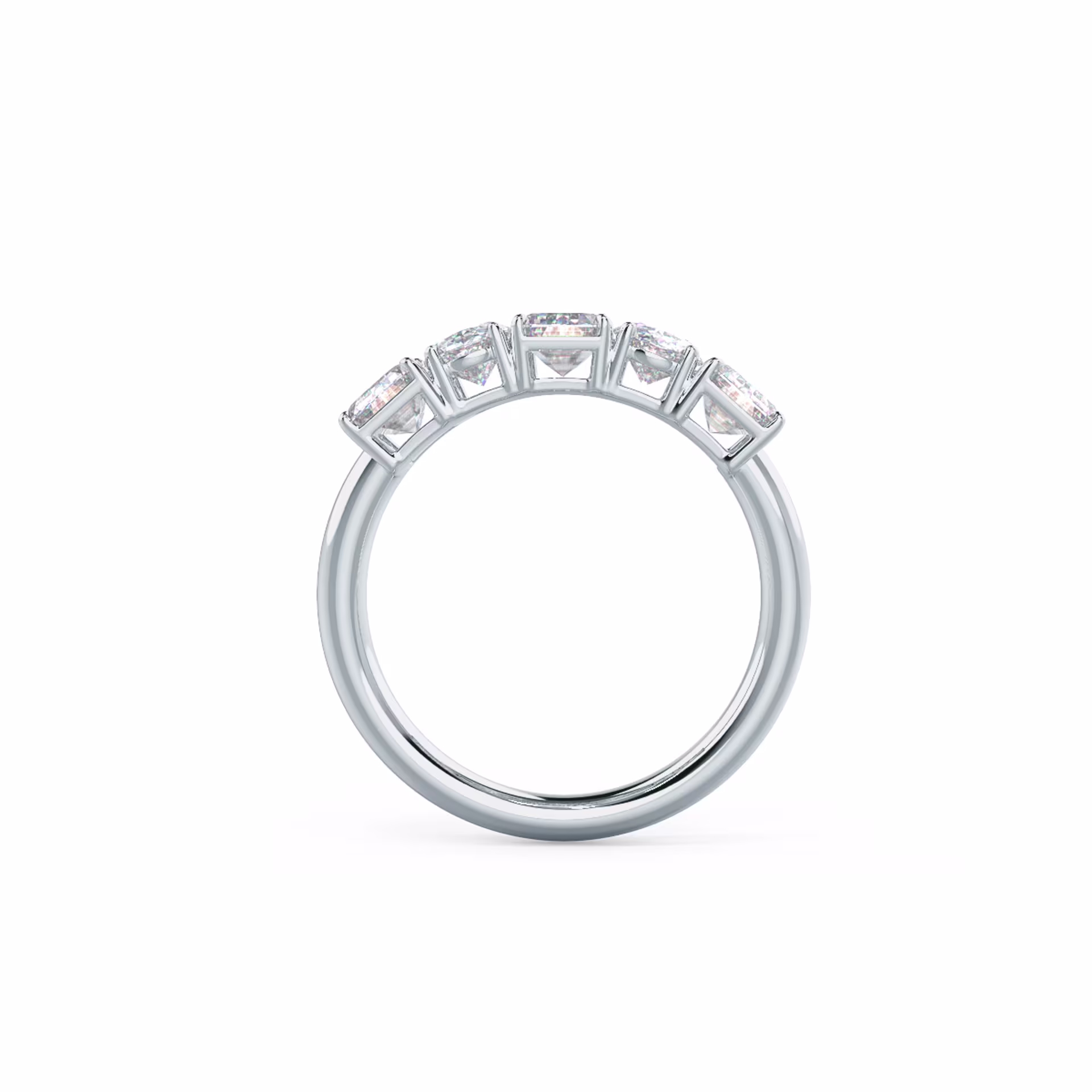 White Gold Emerald and Oval Five Stone featuring 3.1 ct Diamonds (Profile View)