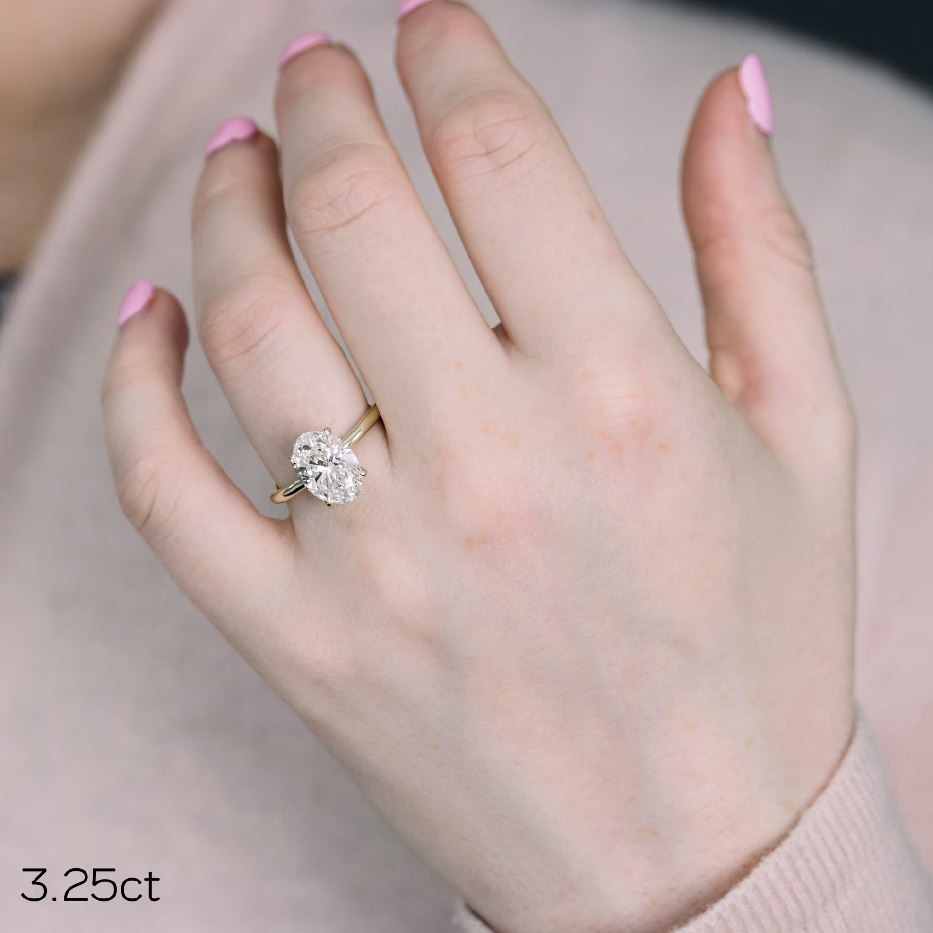 14k Yellow Gold Oval Classic Four Prong Solitaire Diamond Engagement Ring featuring 3.25 Carat Diamonds (Main View)