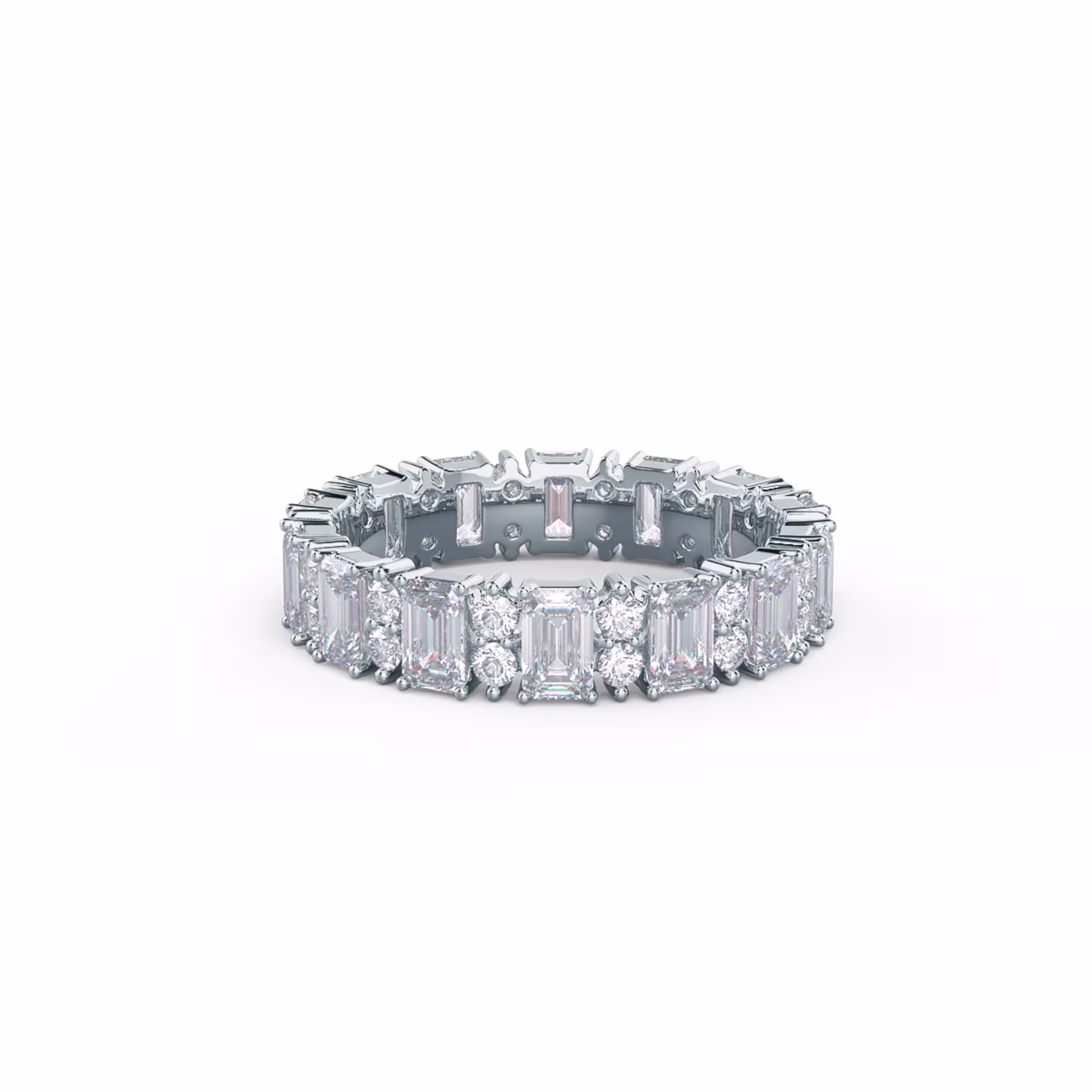 18k White Gold Emerald and Round Eternity Band featuring 3.3 ct Lab Grown Diamonds (Main View)