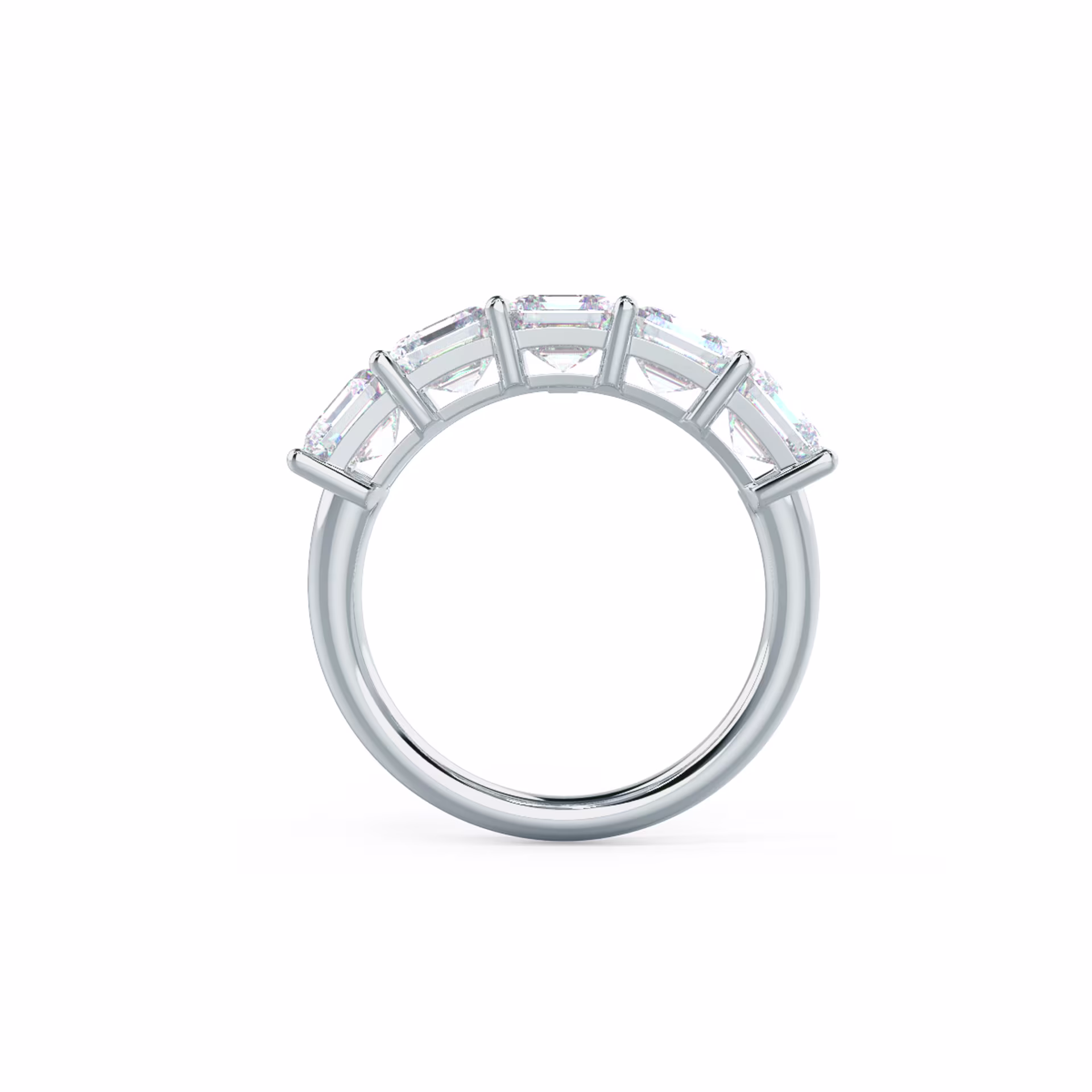 18k White Gold Asscher Cut Five-Stone Band featuring 3.5 Carat Diamonds (Profile View)