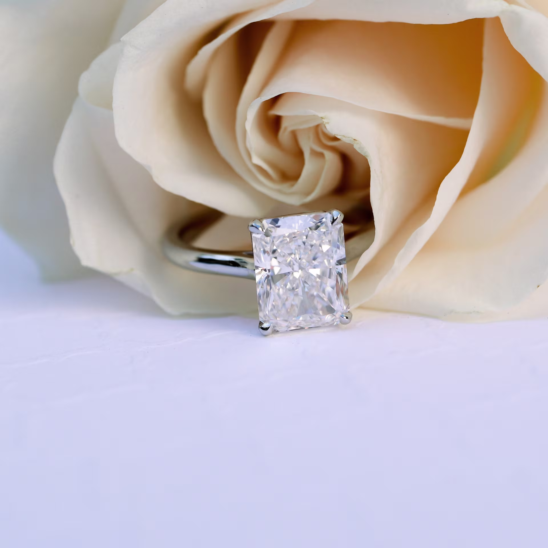 3.75 Carat Diamonds set in Platinum Radiant Cathedral Solitaire Diamond Engagement Ring (Main View)