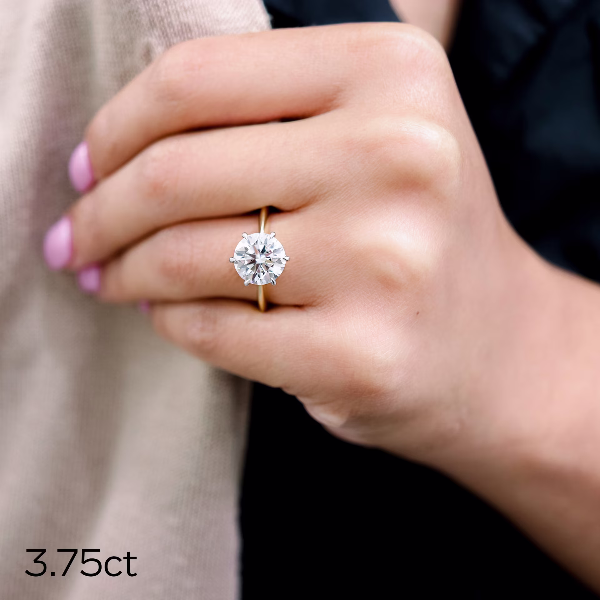 Platinum & 18k Yellow Gold Round Classic Six Prong Solitaire featuring High Quality 3.75 ct Diamonds (Main View)