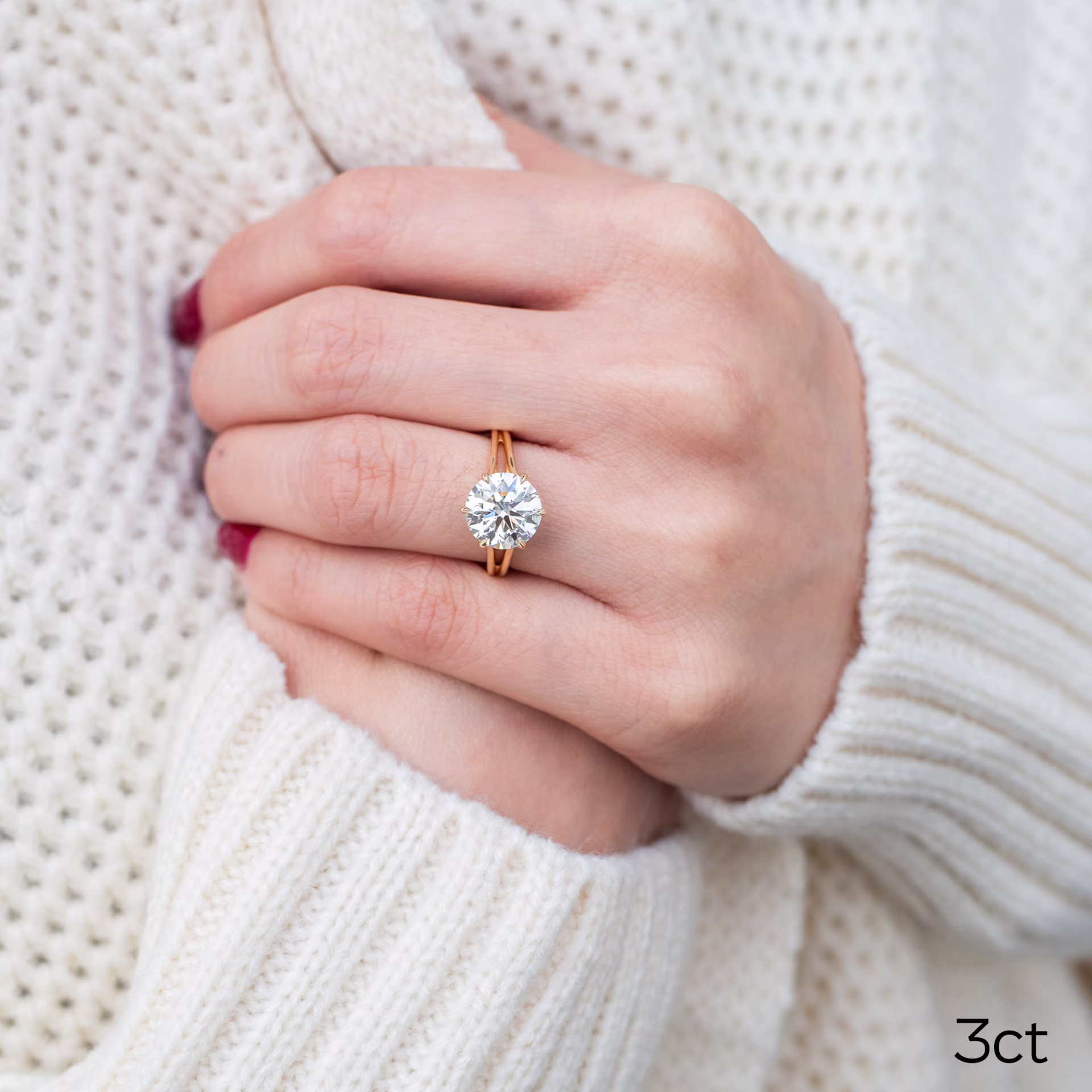 3ct round lab diamond in split shank solitaire setting